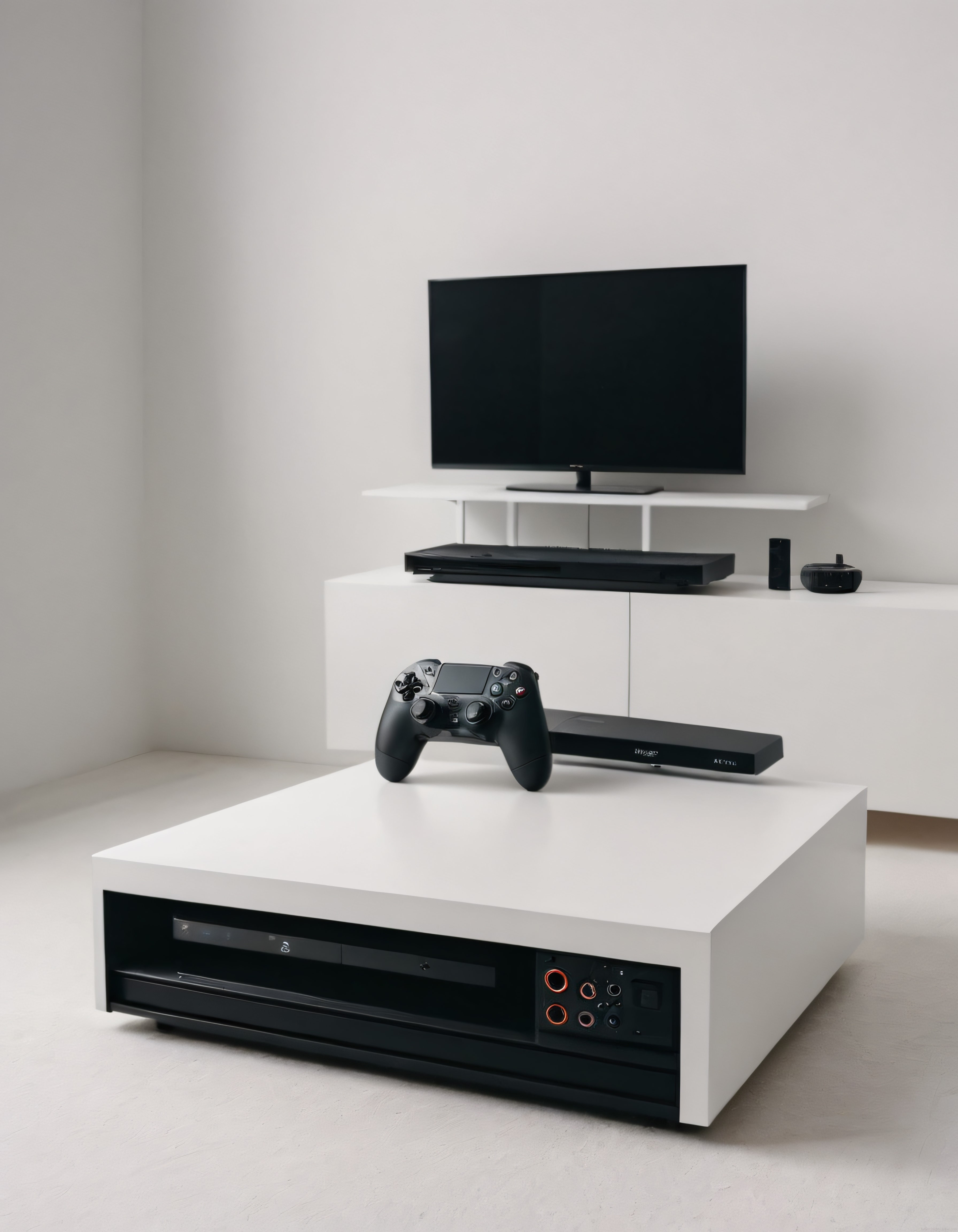 Minimalist Beyaz Oyun Odası Tasarımı: Modern TV ve Konsol Düzeni