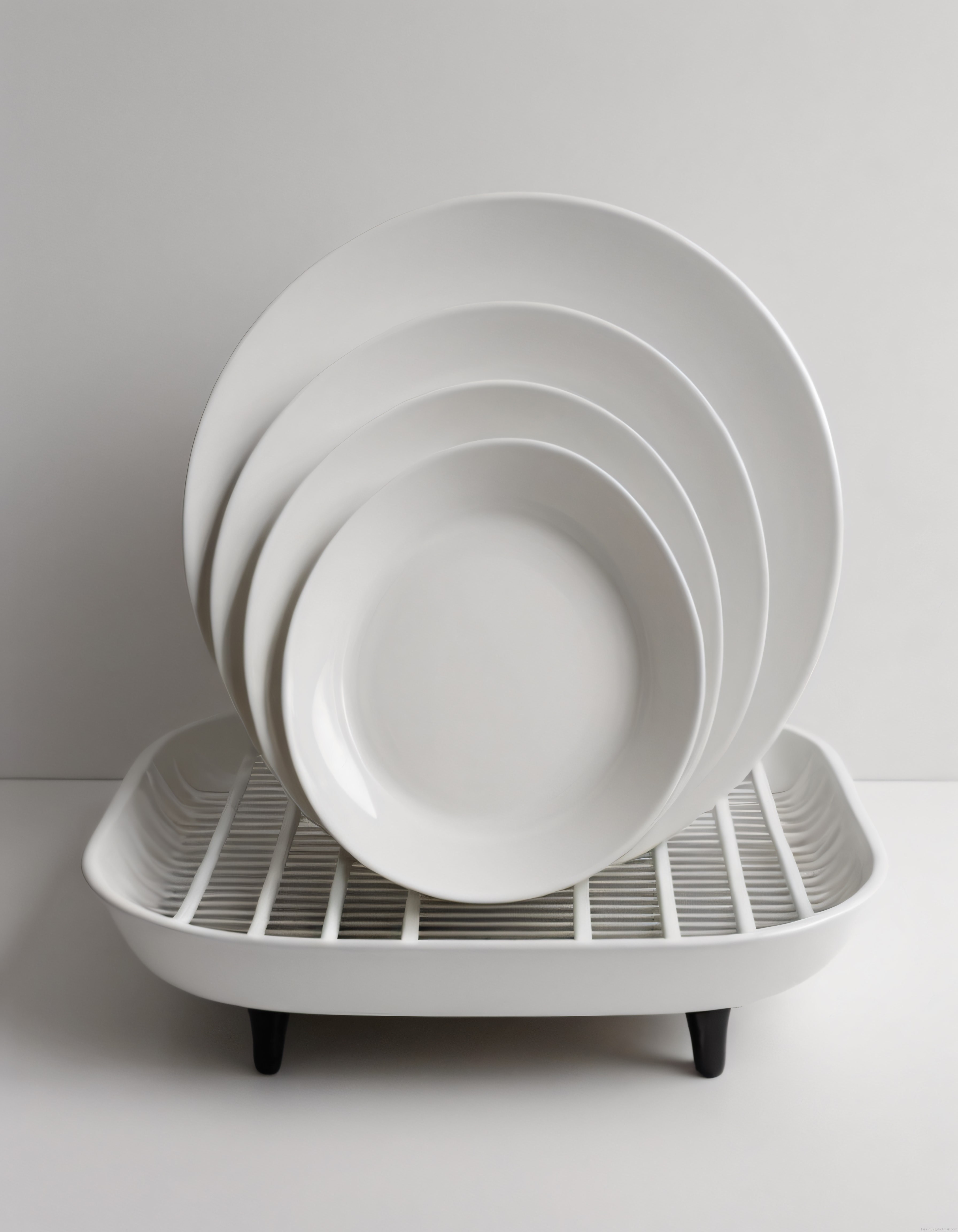 Minimalist Beyaz Porselen Tabaklar ve Modern Kurutma Standı Dekoru