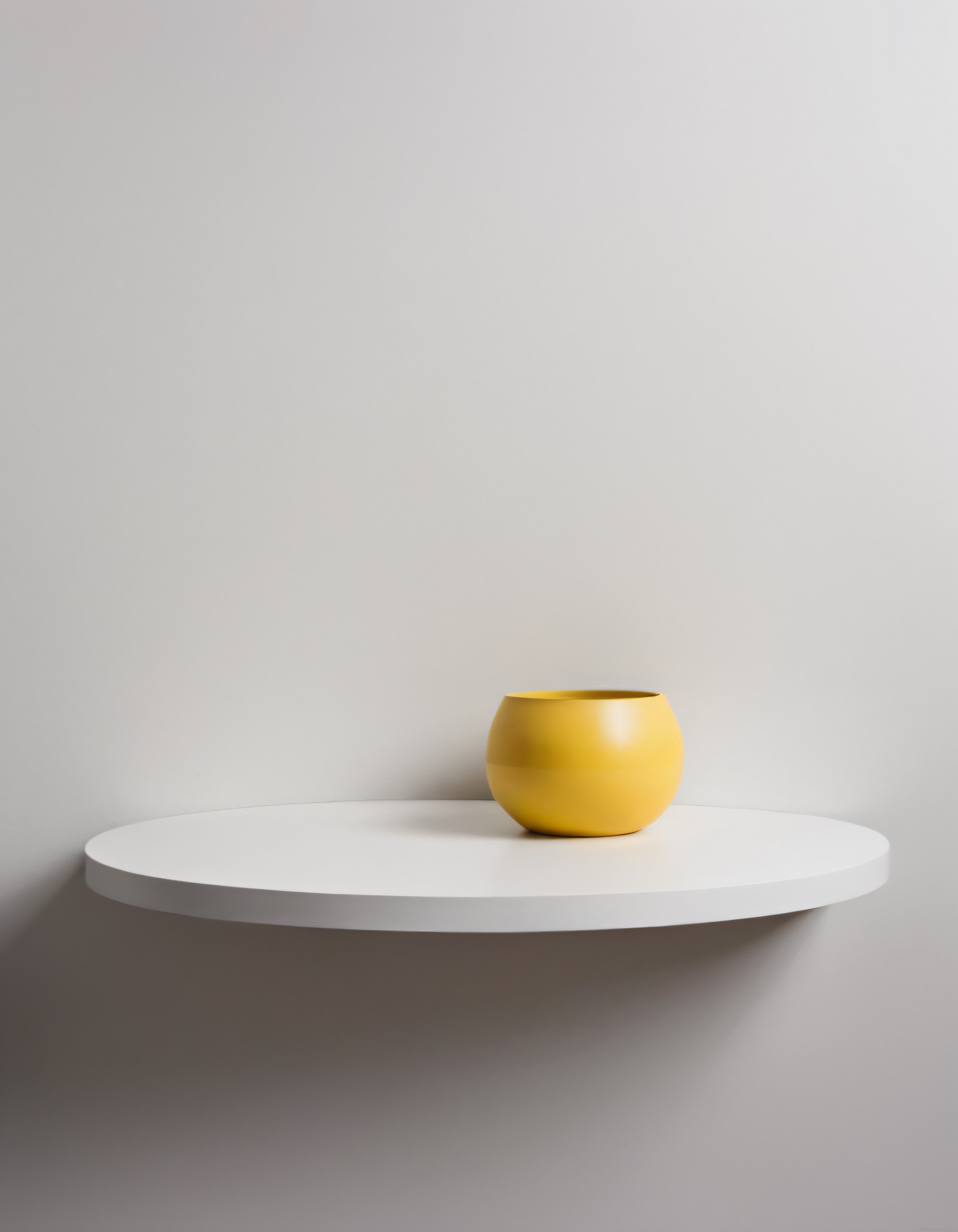 Minimalist Beyaz Raf Üzerinde Sarı Dekoratif Kase ve Modern İç Mekan Estetiği