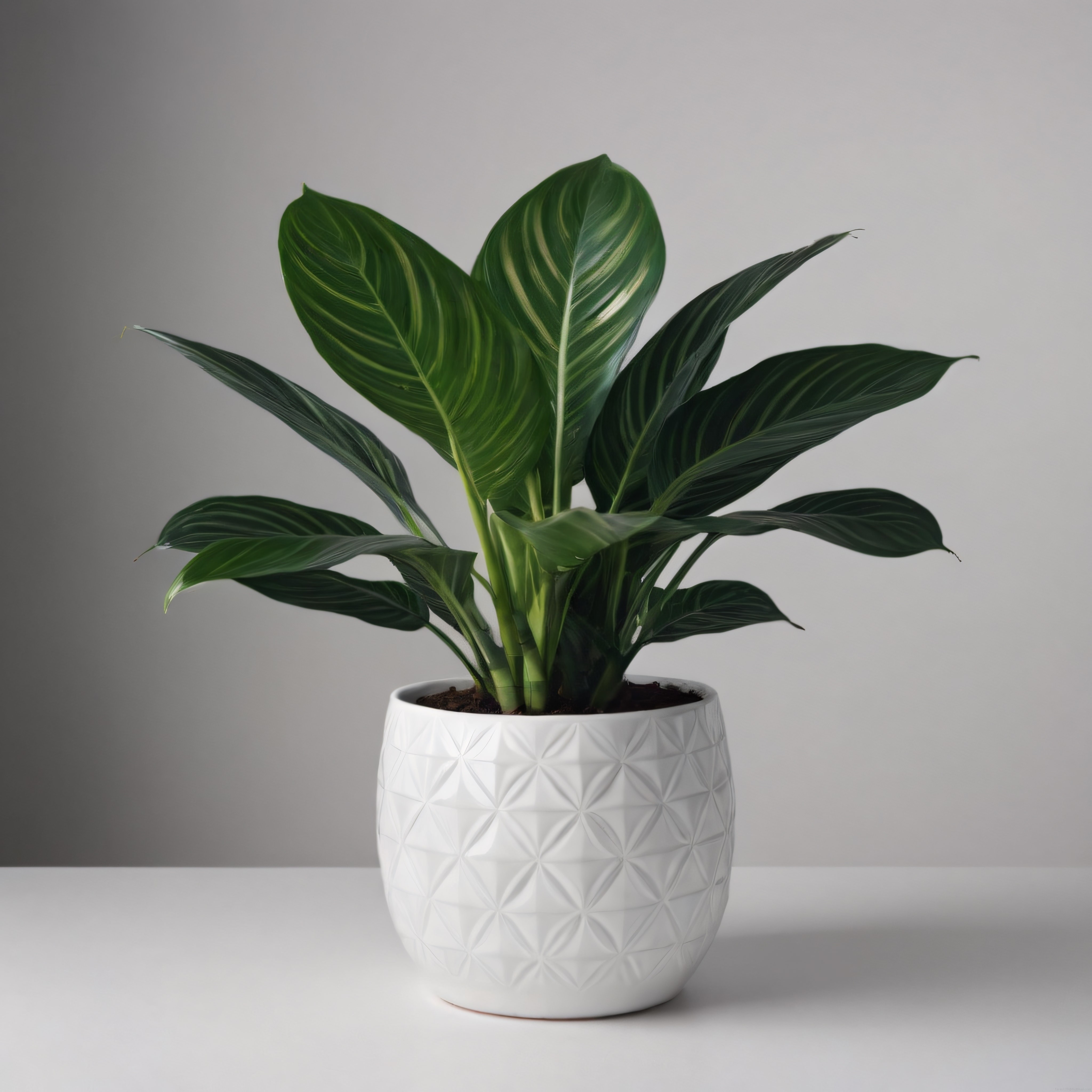 Minimalist Beyaz Saksıda Calathea Bitkisi ile Ev Dekorasyonu Fikri