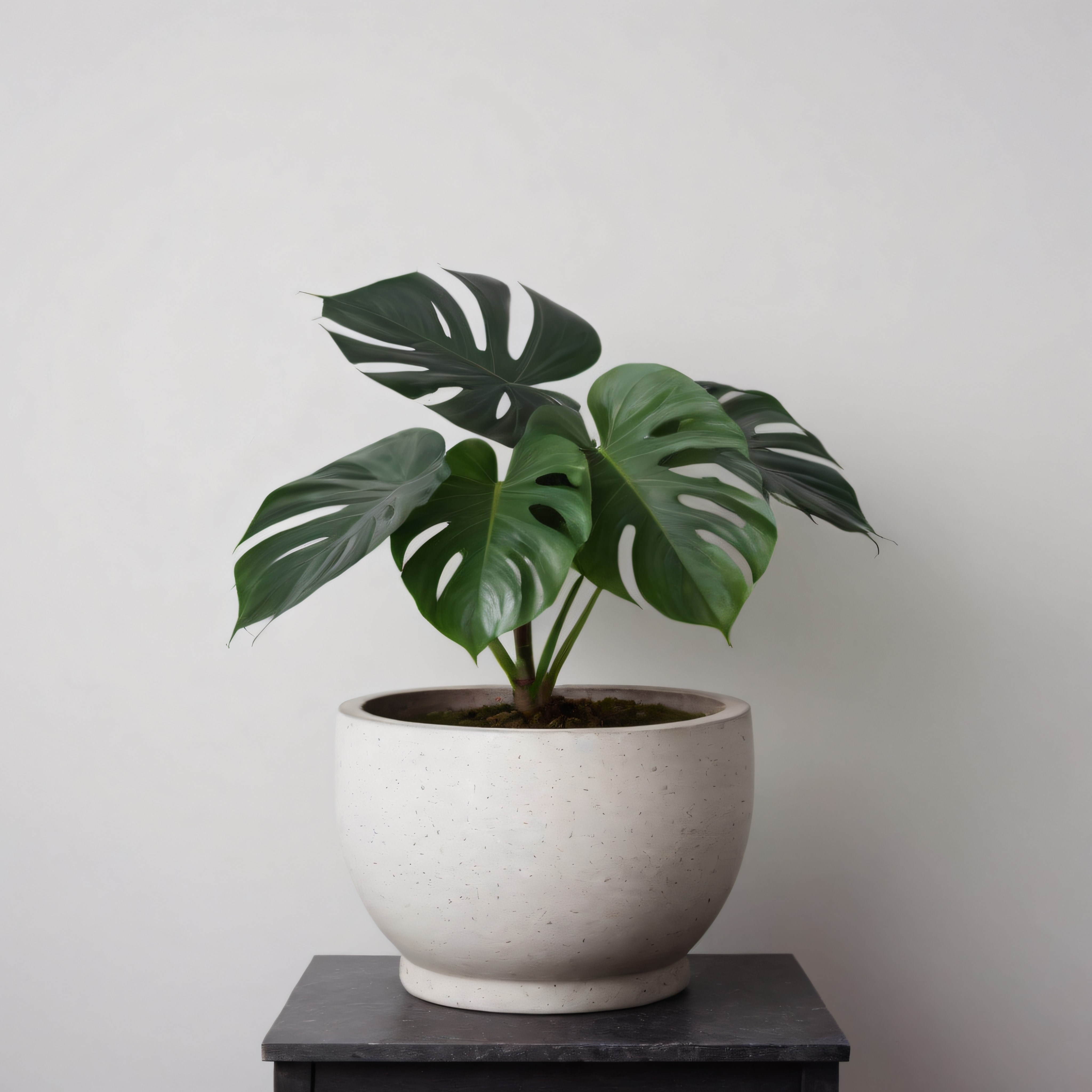 Minimalist Beyaz Saksıda Canlı Yeşil Monstera Deliciosa Salon Bitkisi