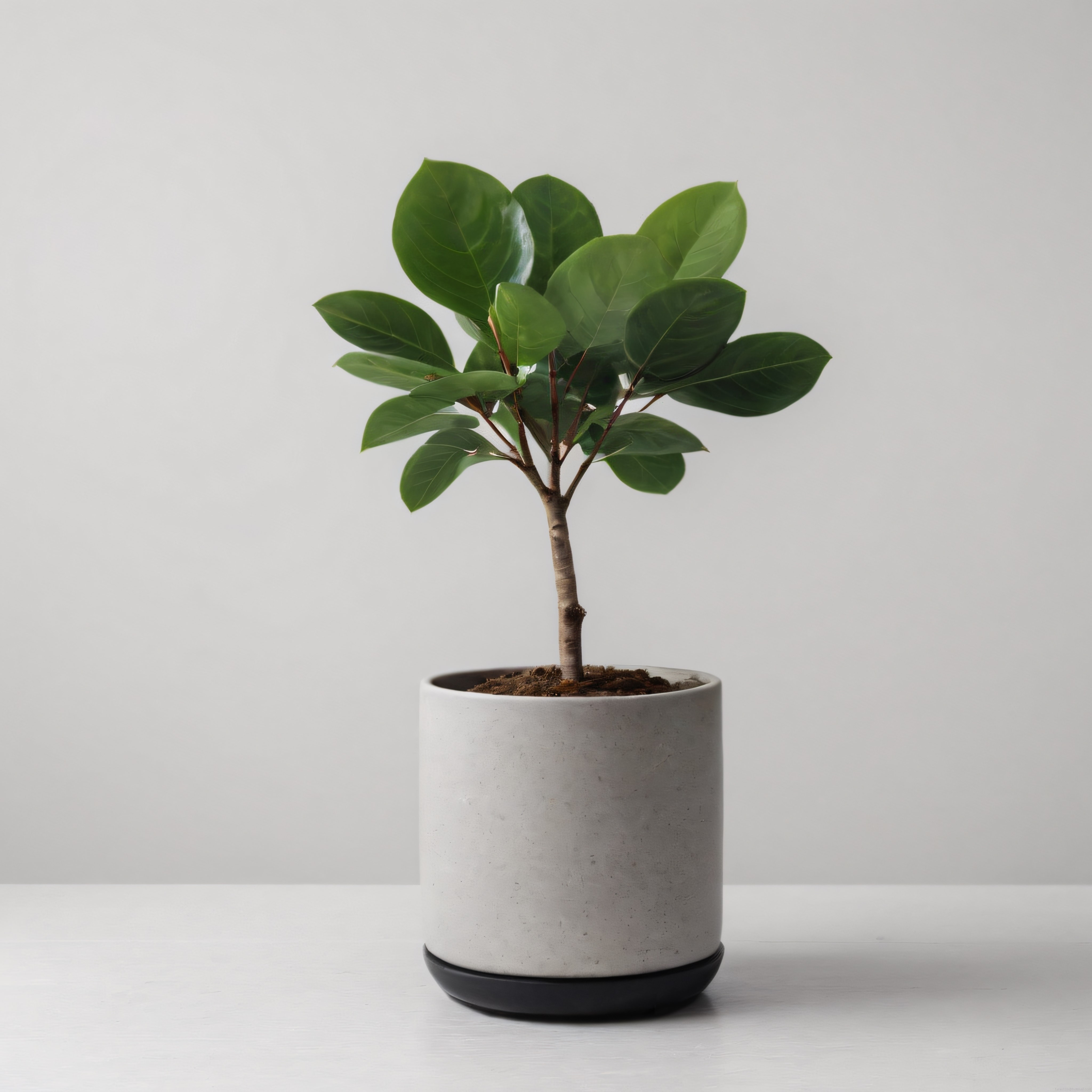 Minimalist Beyaz Saksıda Dekoratif Salon Bitkisi ve Yeşil Yapraklar