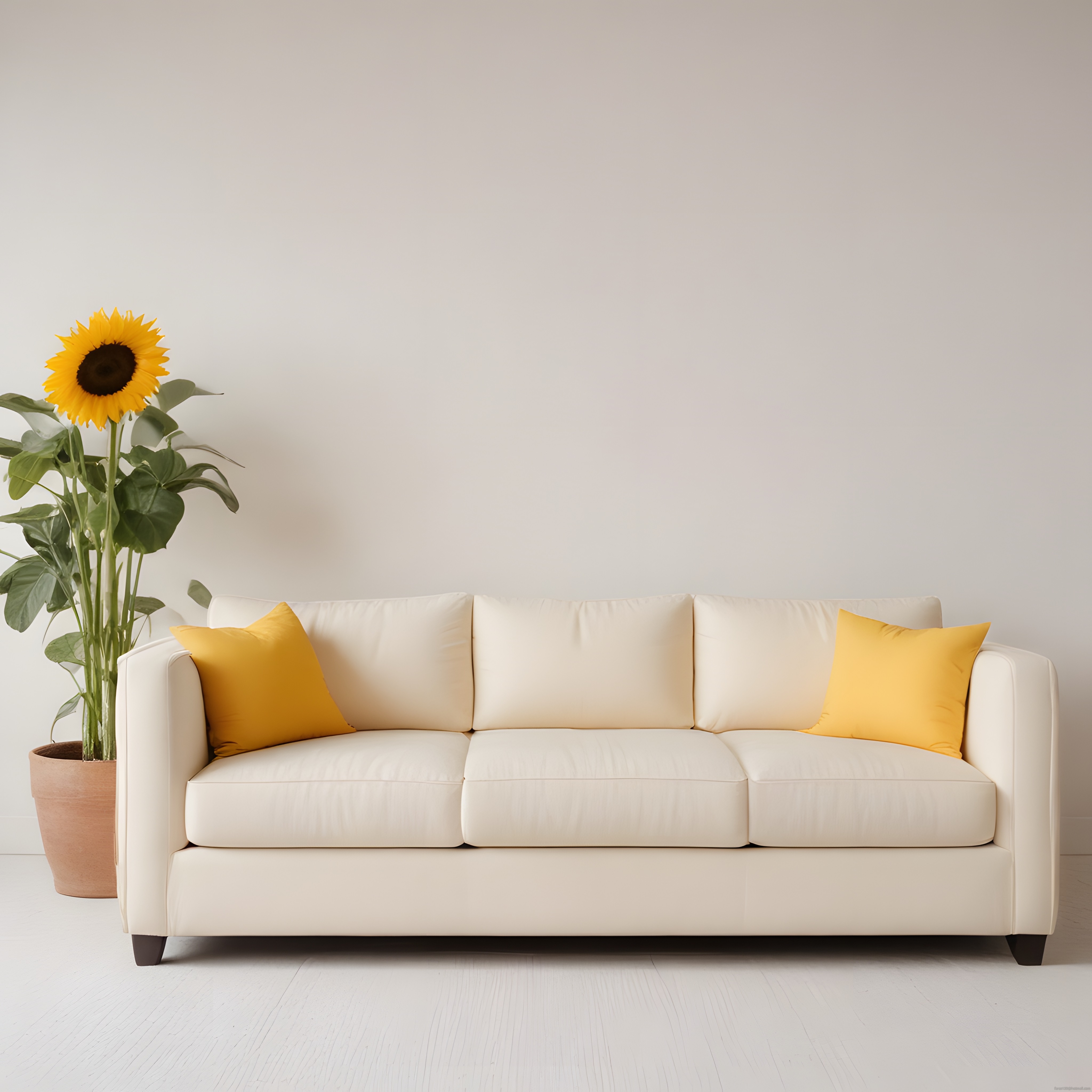 Minimalist Beyaz Salon Dekorasyonu ve Ayçiçeği Detayı