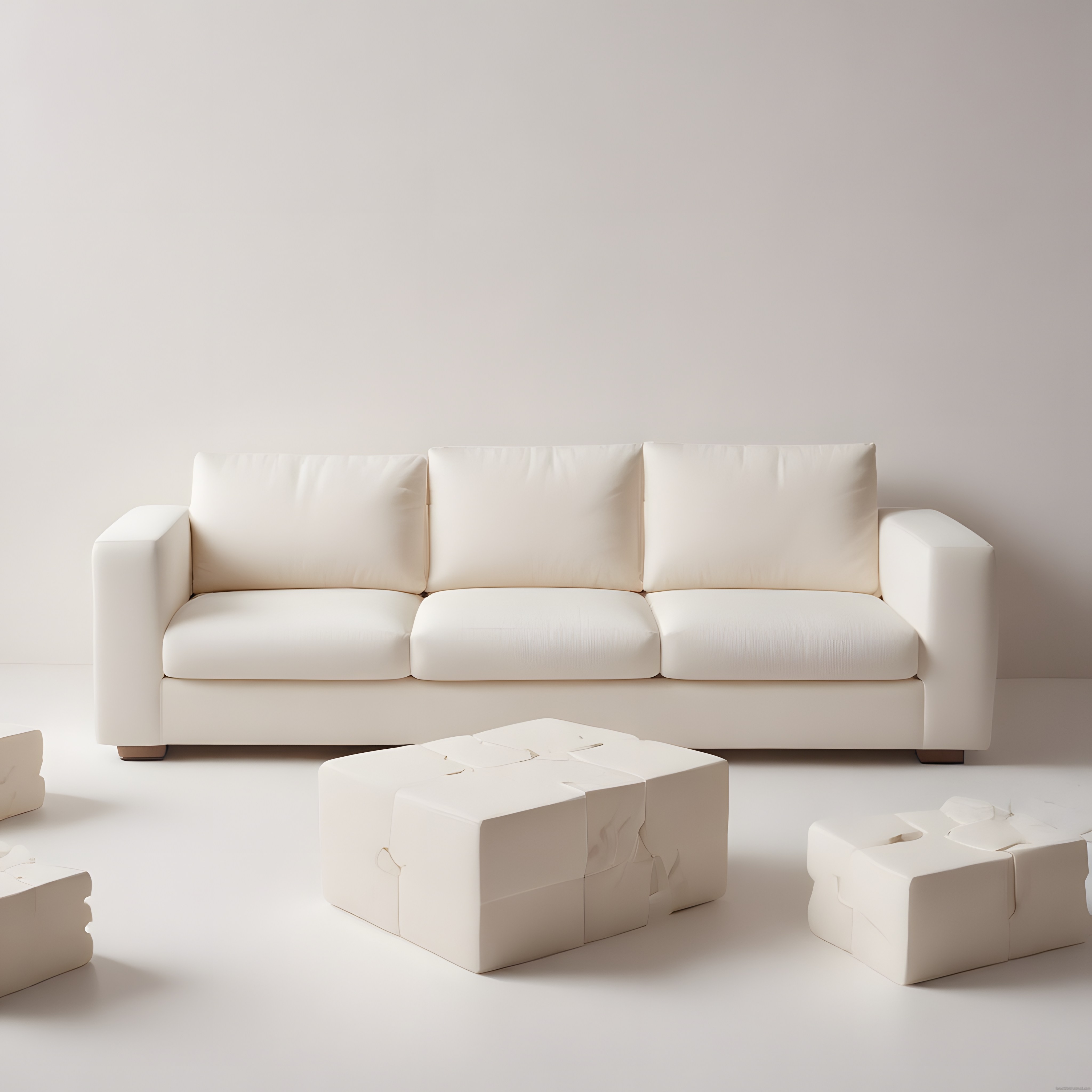 Minimalist Beyaz Salon: Modern Kanepe ve Geometrik Sehpa Tasarımı