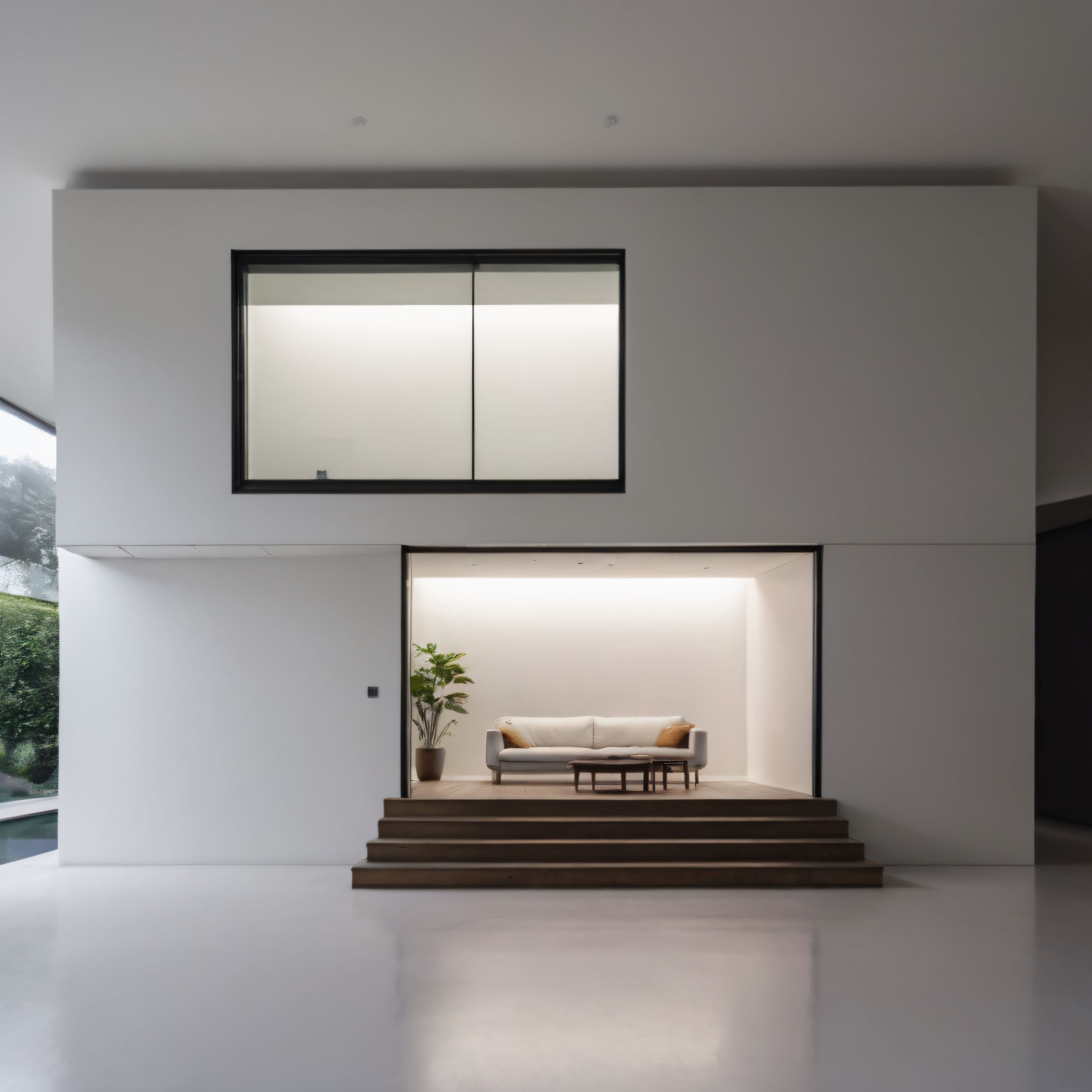 Minimalist Beyaz Salon ve Yüksek Tavanlı Modern Ev İç Mimari Tasarımı