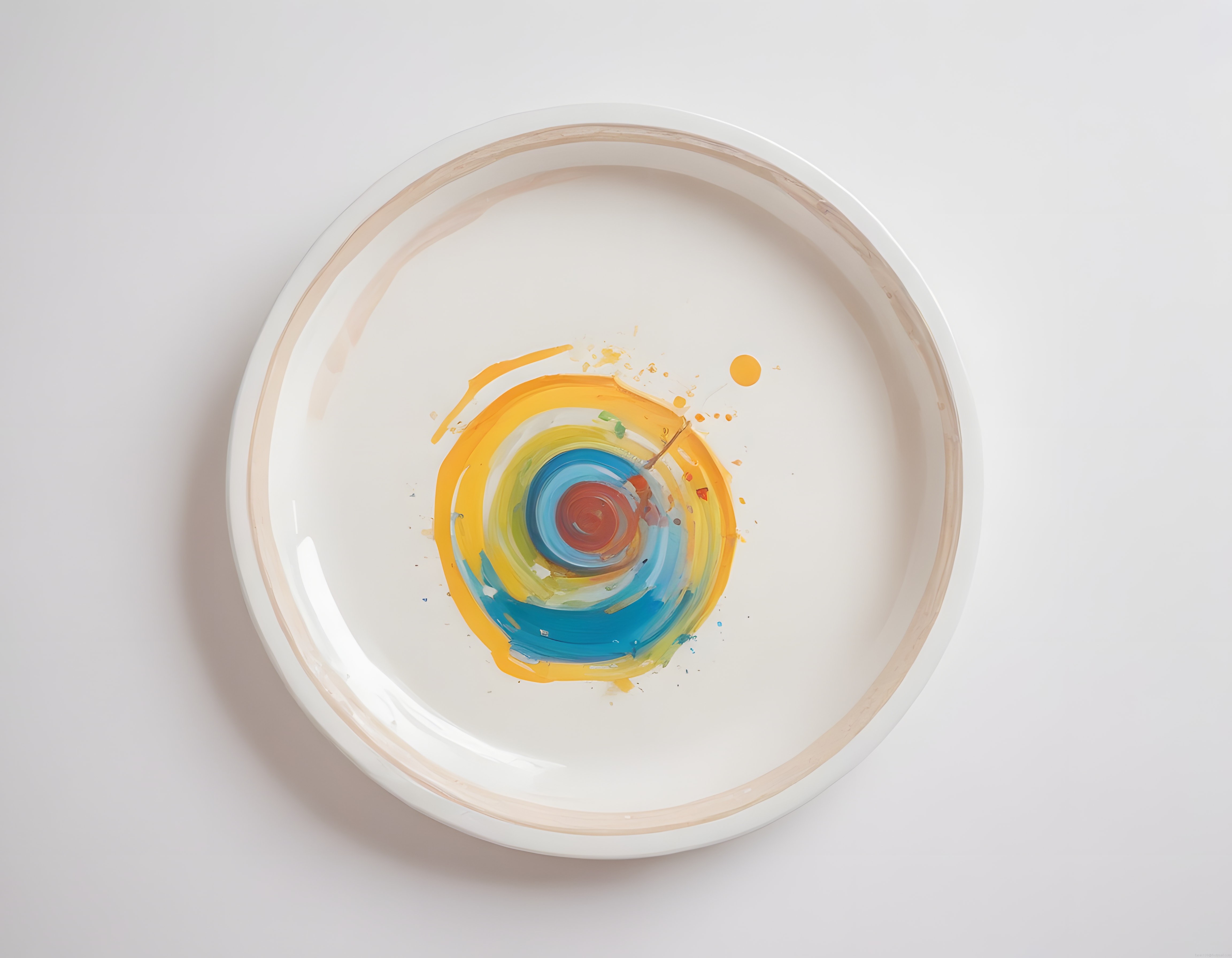 Minimalist Beyaz Seramik Kasede Canlı Renkli Soyut Dairesel Desen