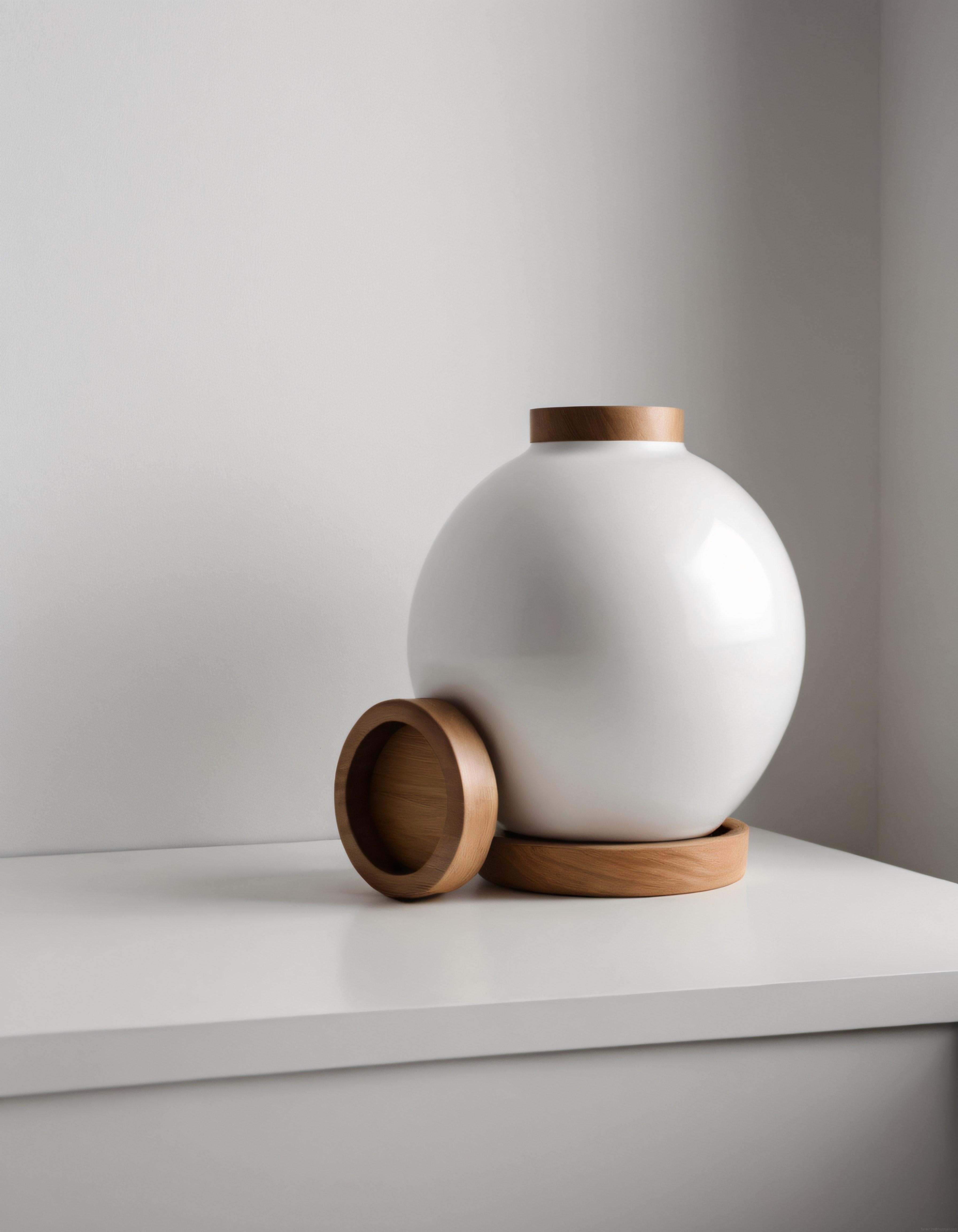 Minimalist Beyaz Seramik Kavanoz ve Ahşap Kapak ile Sade Dekorasyon