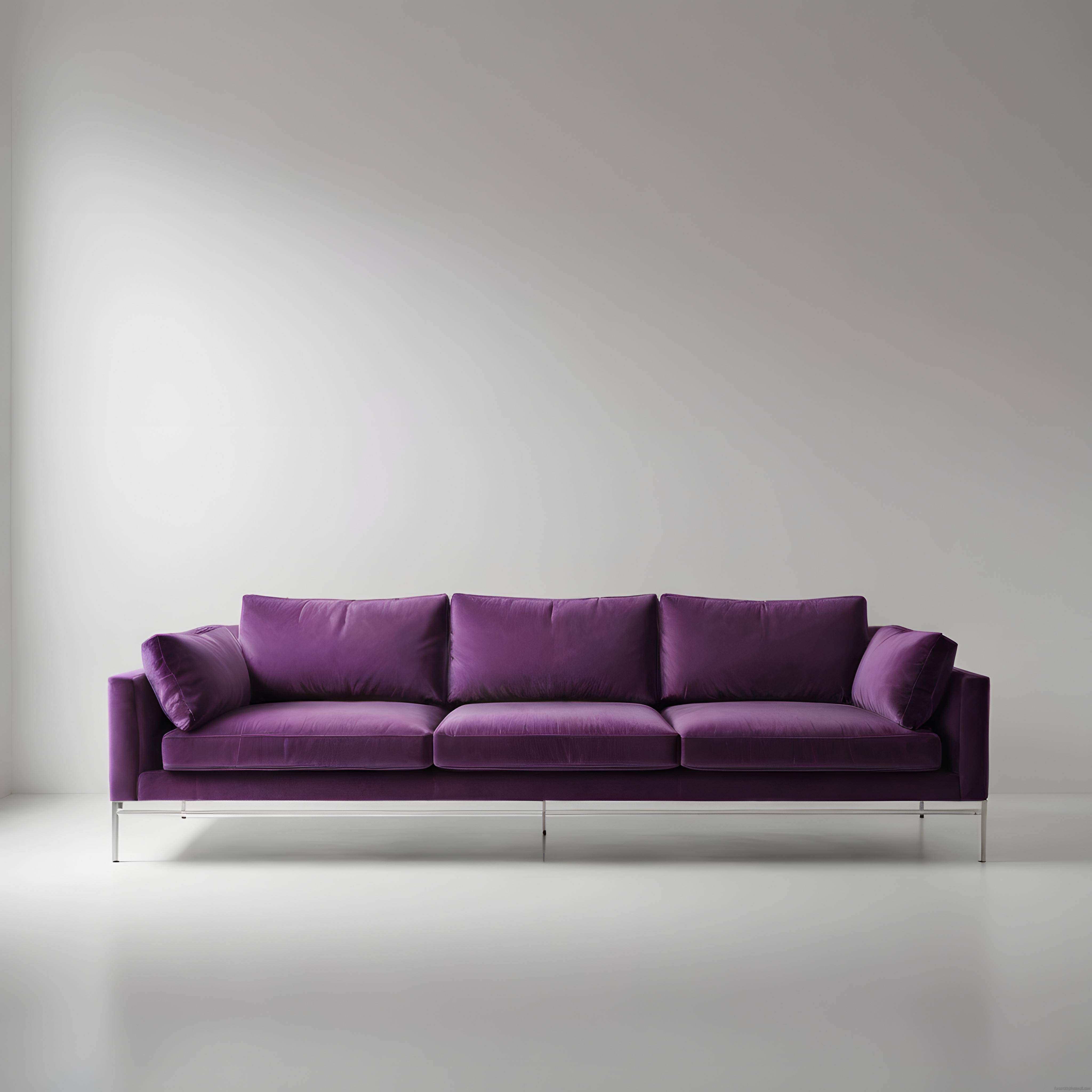 Minimalist Beyaz Stüdyoda Modern Mor Kadife Üçlü Kanepe Tasarımı