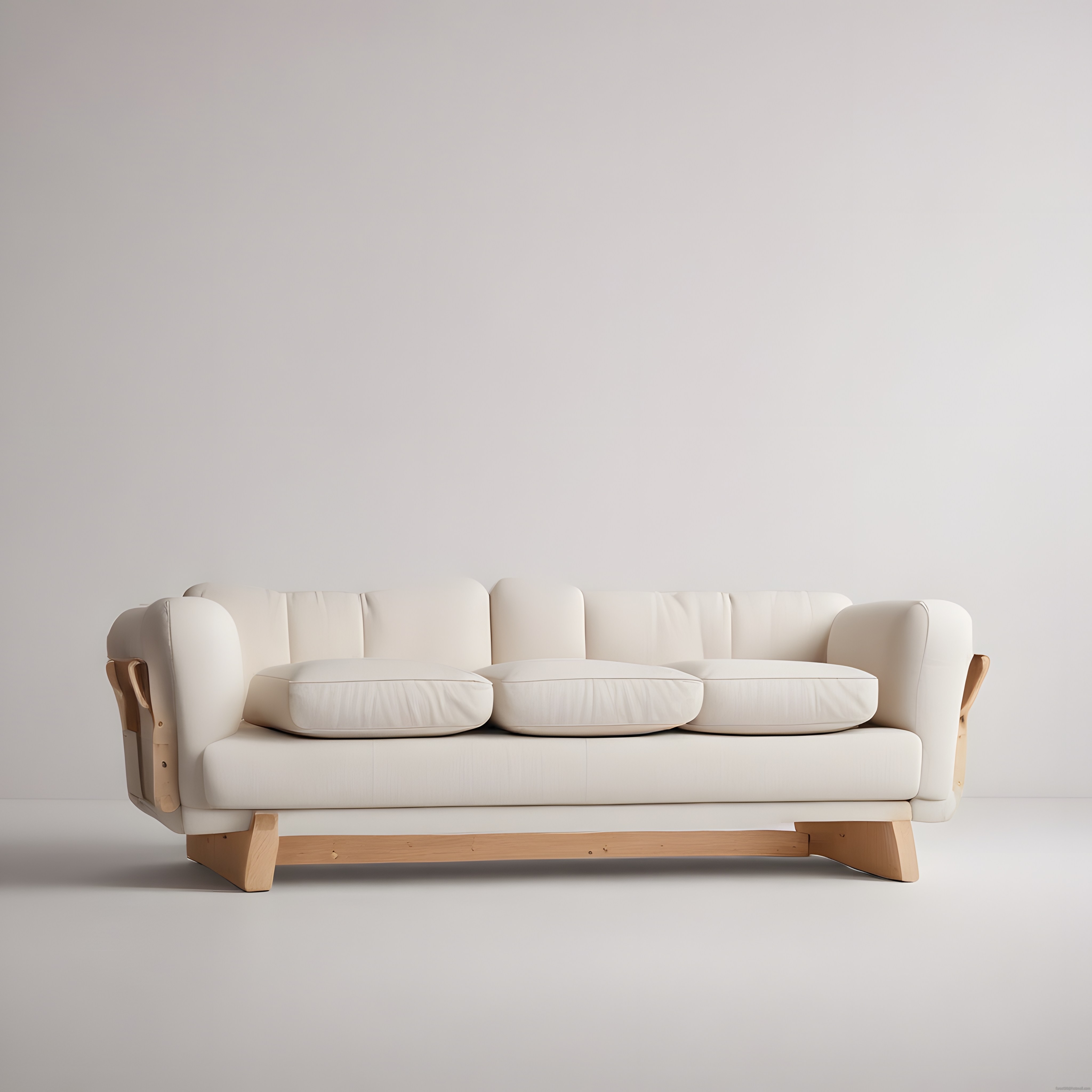 Minimalist Beyaz Üçlü Kanepe ve Doğal Ahşap Detaylar ile Sade Salon Dekoru