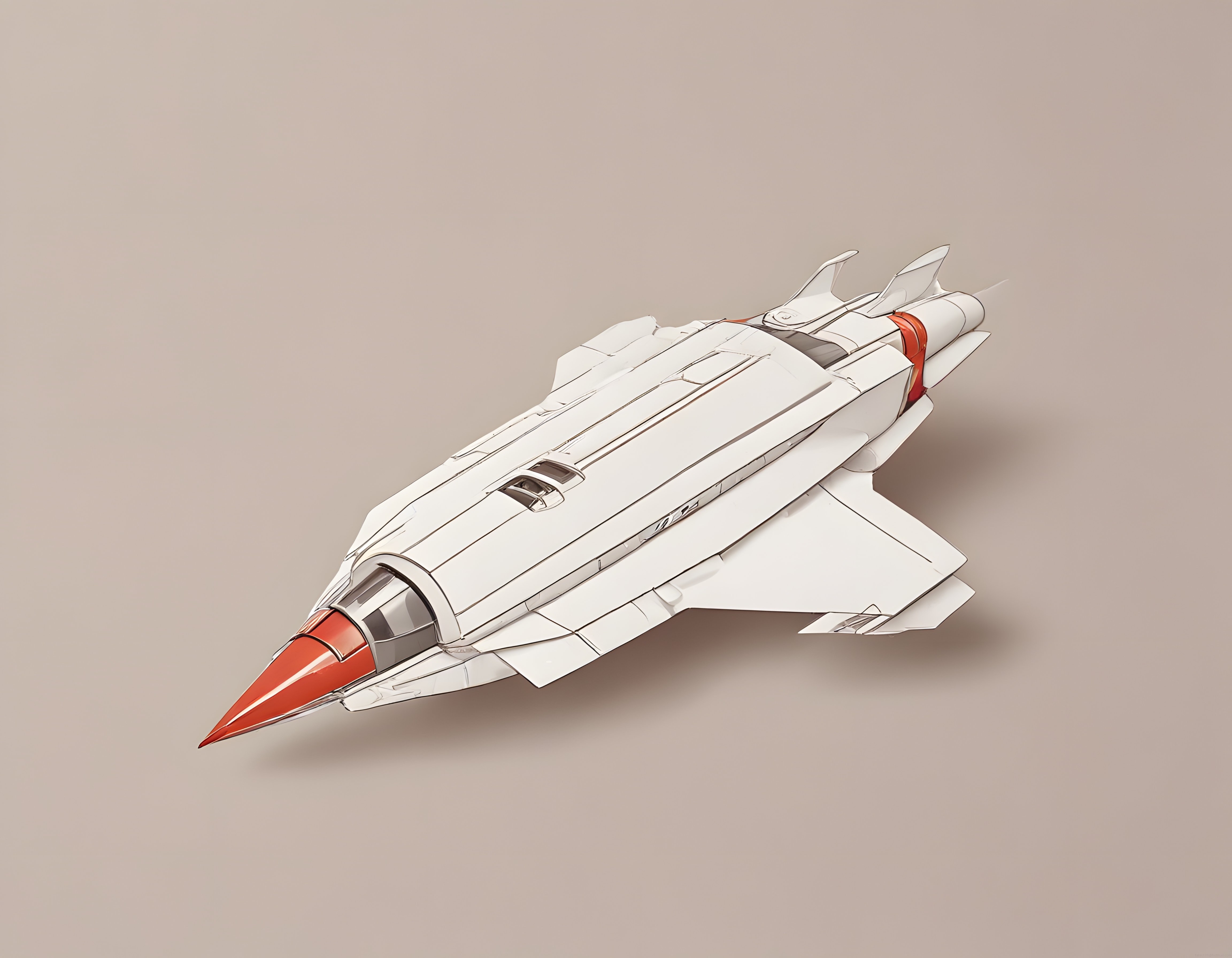 Minimalist beyaz uzay mekiği: süpersonik tasarım ve turuncu vurgulu 3D render