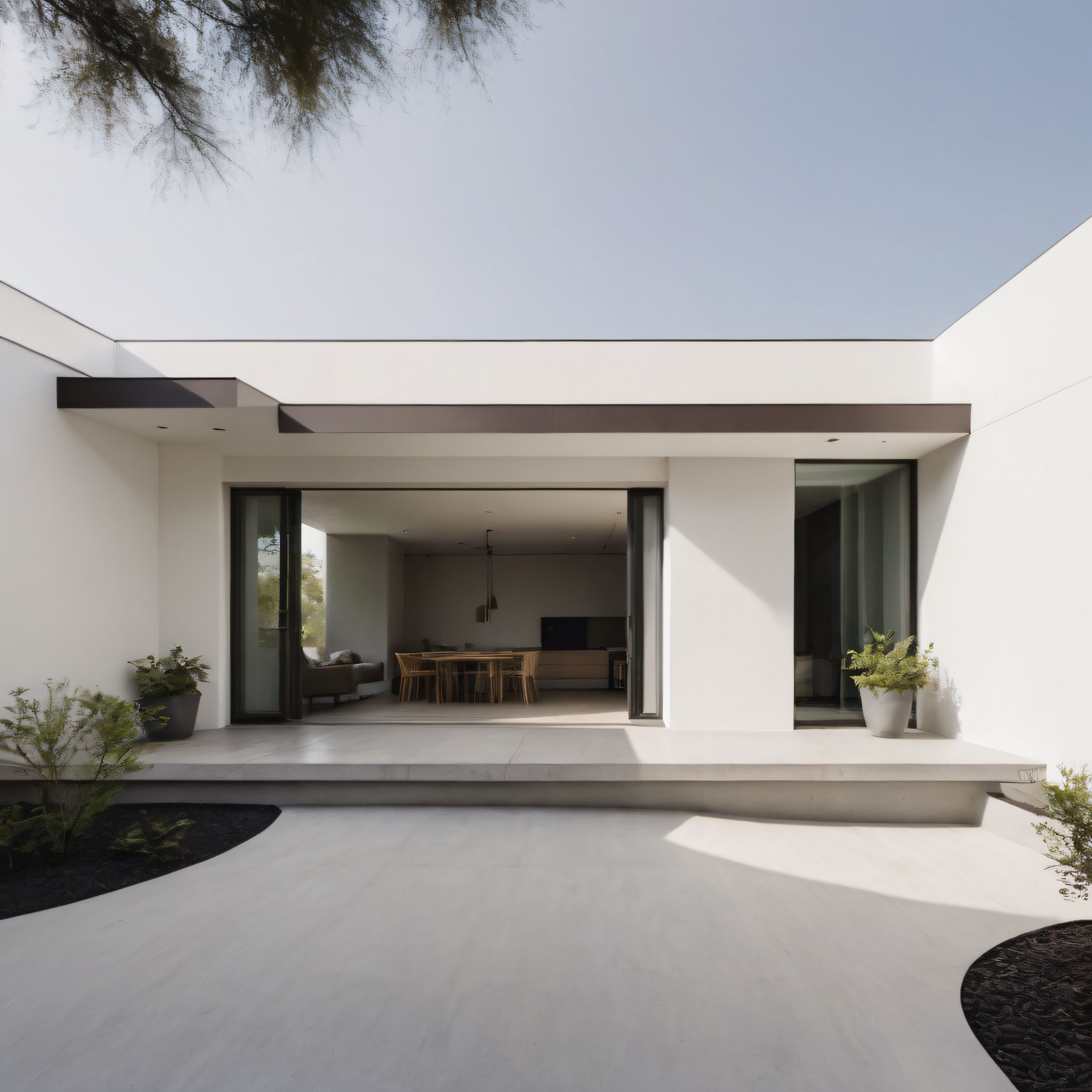 Minimalist Beyaz Villa: Avlulu Modern Mimari ve Doğal Işıkla İç Mekan