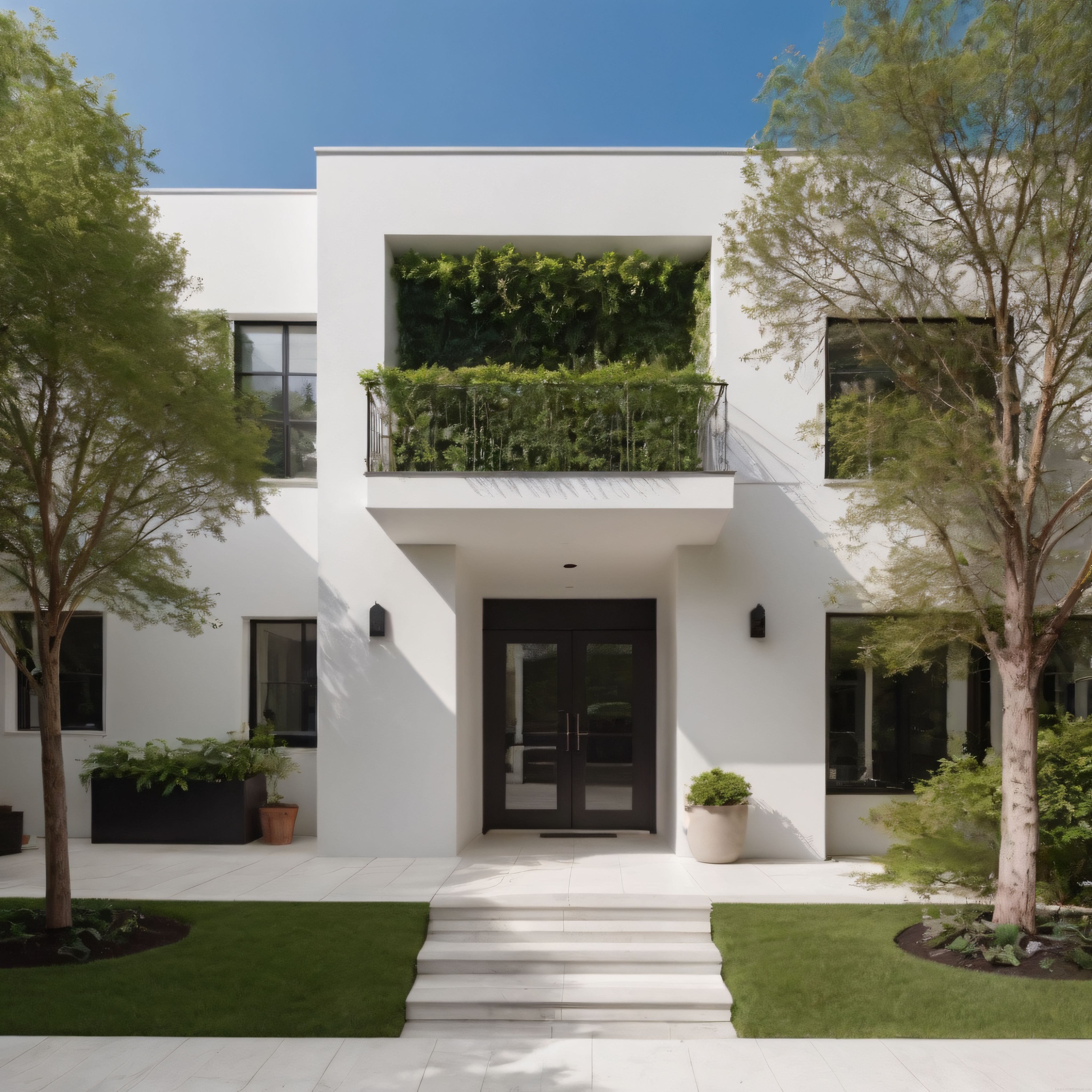 Minimalist Beyaz Villa Cephesi ve Dikey Bahçe ile Modern Mimari Tasarım