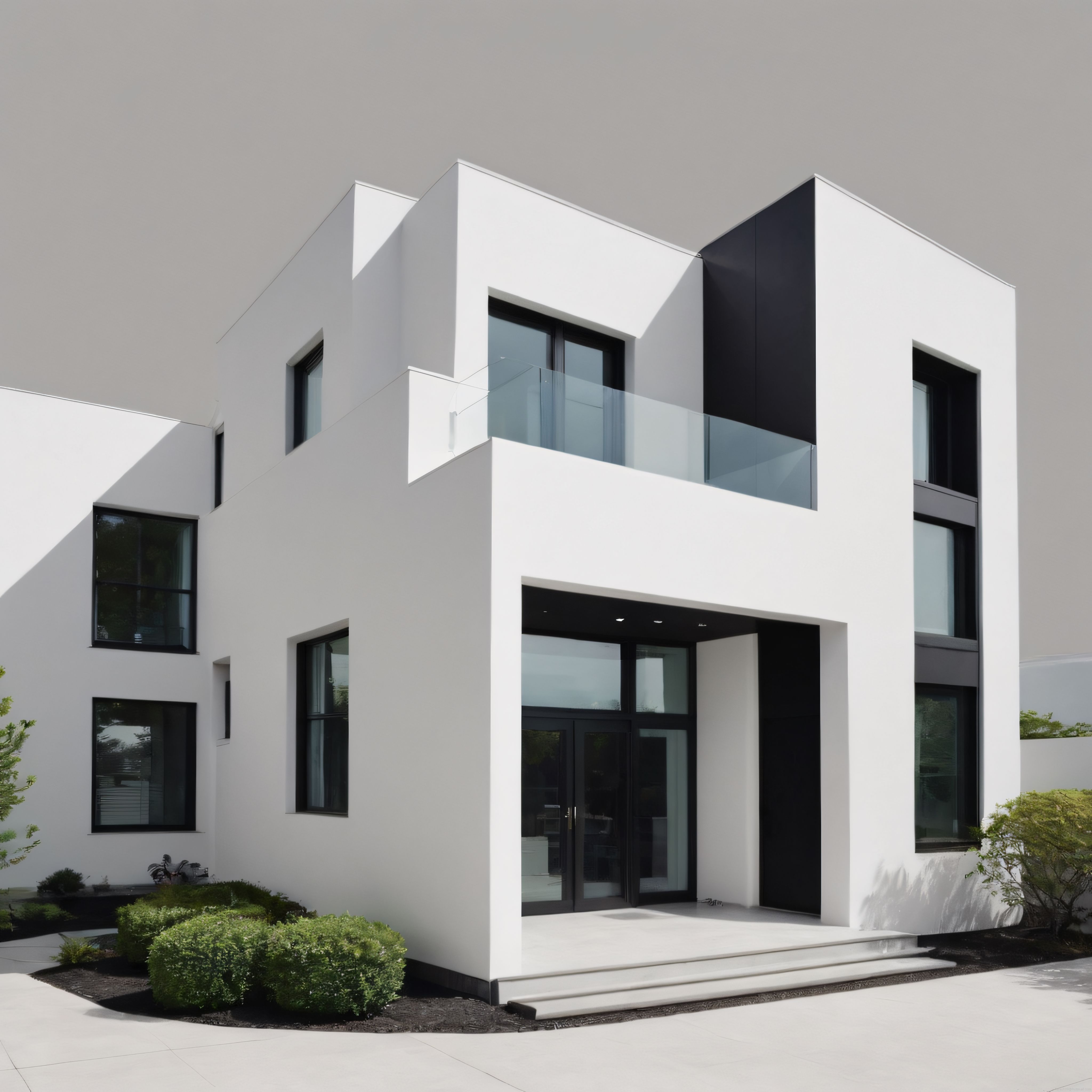 Minimalist Beyaz Villa: Geometrik Çizgiler ve Siyah Detaylarla Konut Mimarisi