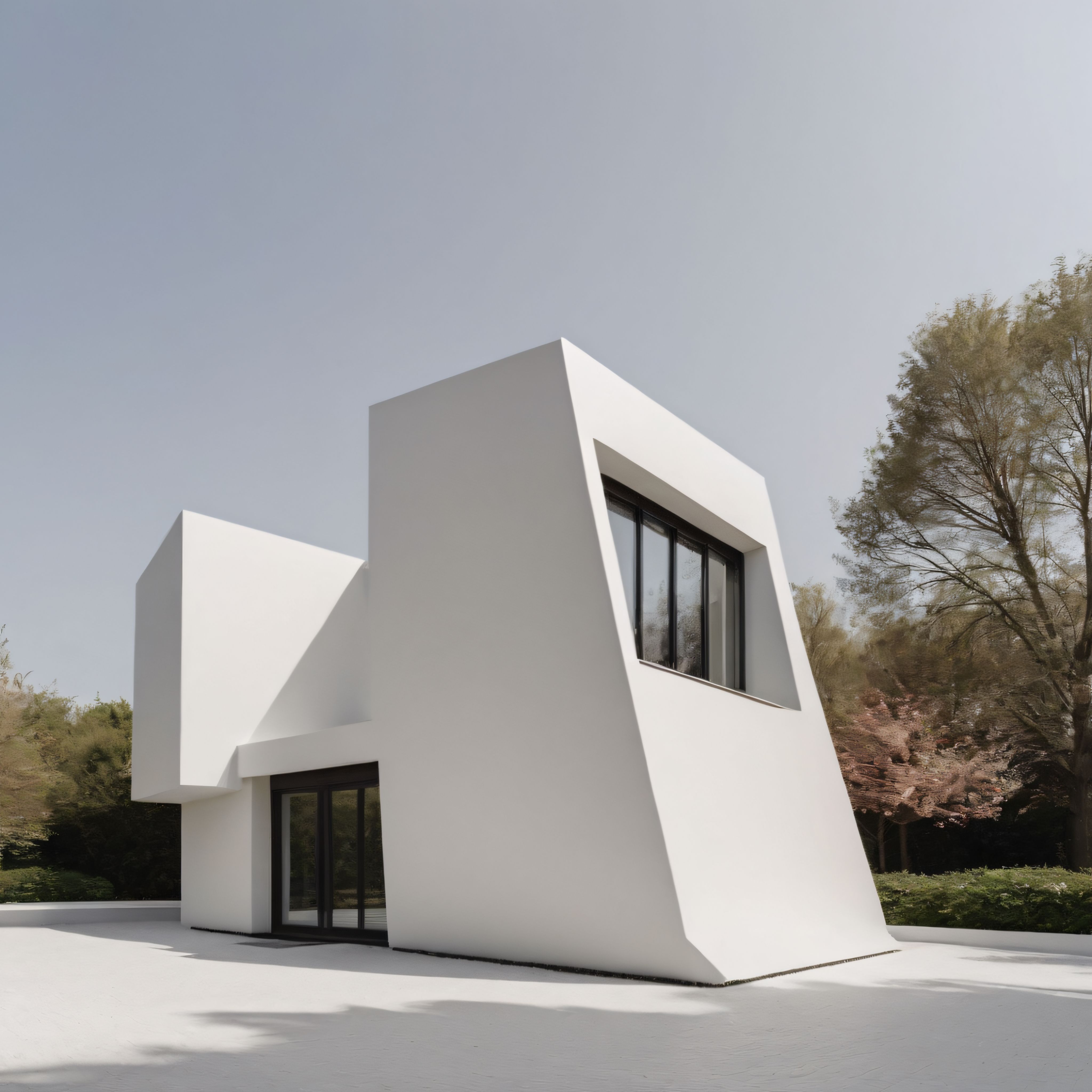 Minimalist Beyaz Villa: Geometrik Çizgilerle Tasarlanmış Modern Mimari