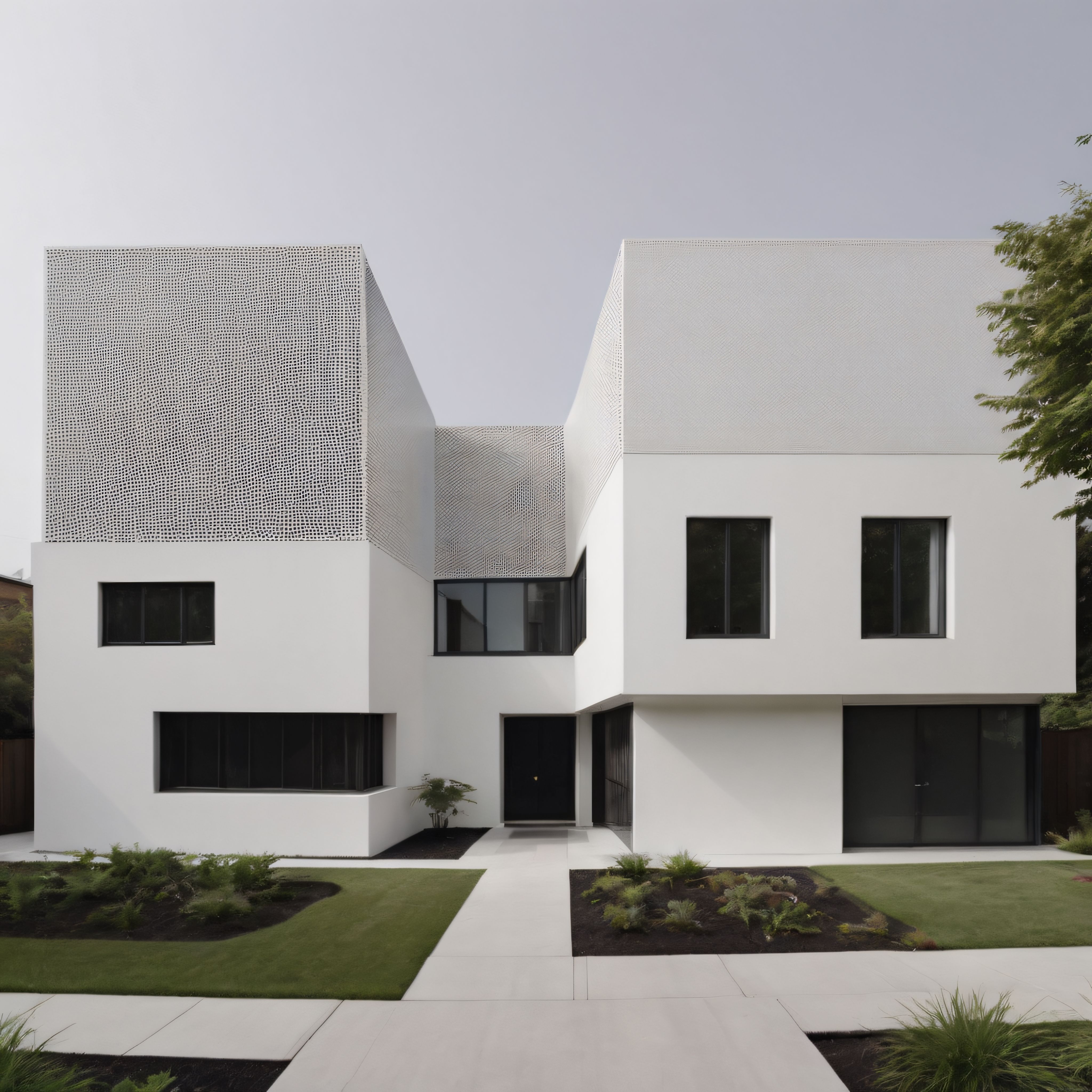 Minimalist Beyaz Villa: Geometrik Formlar ve Perfore Detaylarla Modern Konut Tasarımı