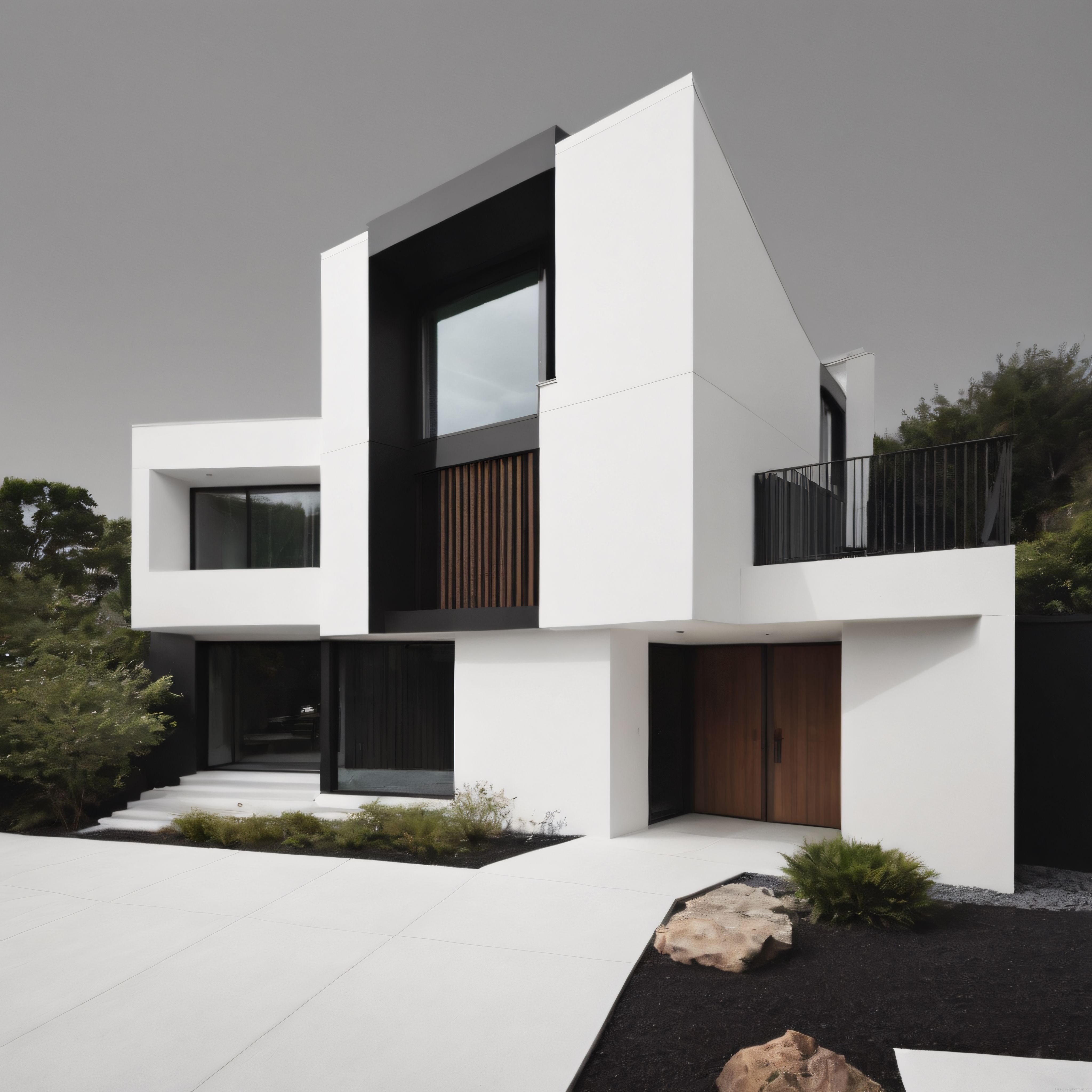 Minimalist Beyaz Villa: Geometrik Hatlar ve Doğal Ahşap Detayların Uyumu