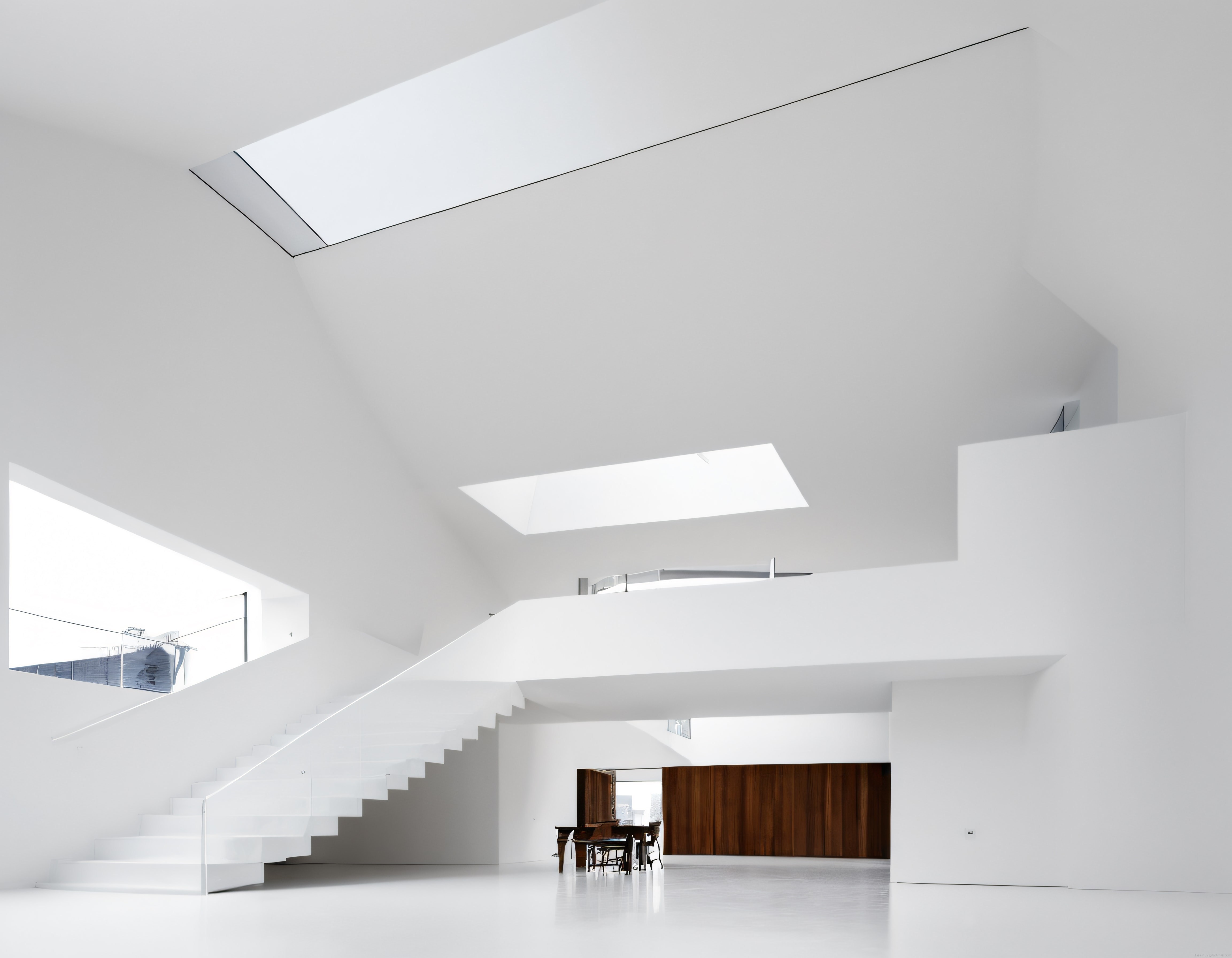 Minimalist Beyaz Villa İçi: Geometrik Merdivenler ve Doğal Işığın Dansı