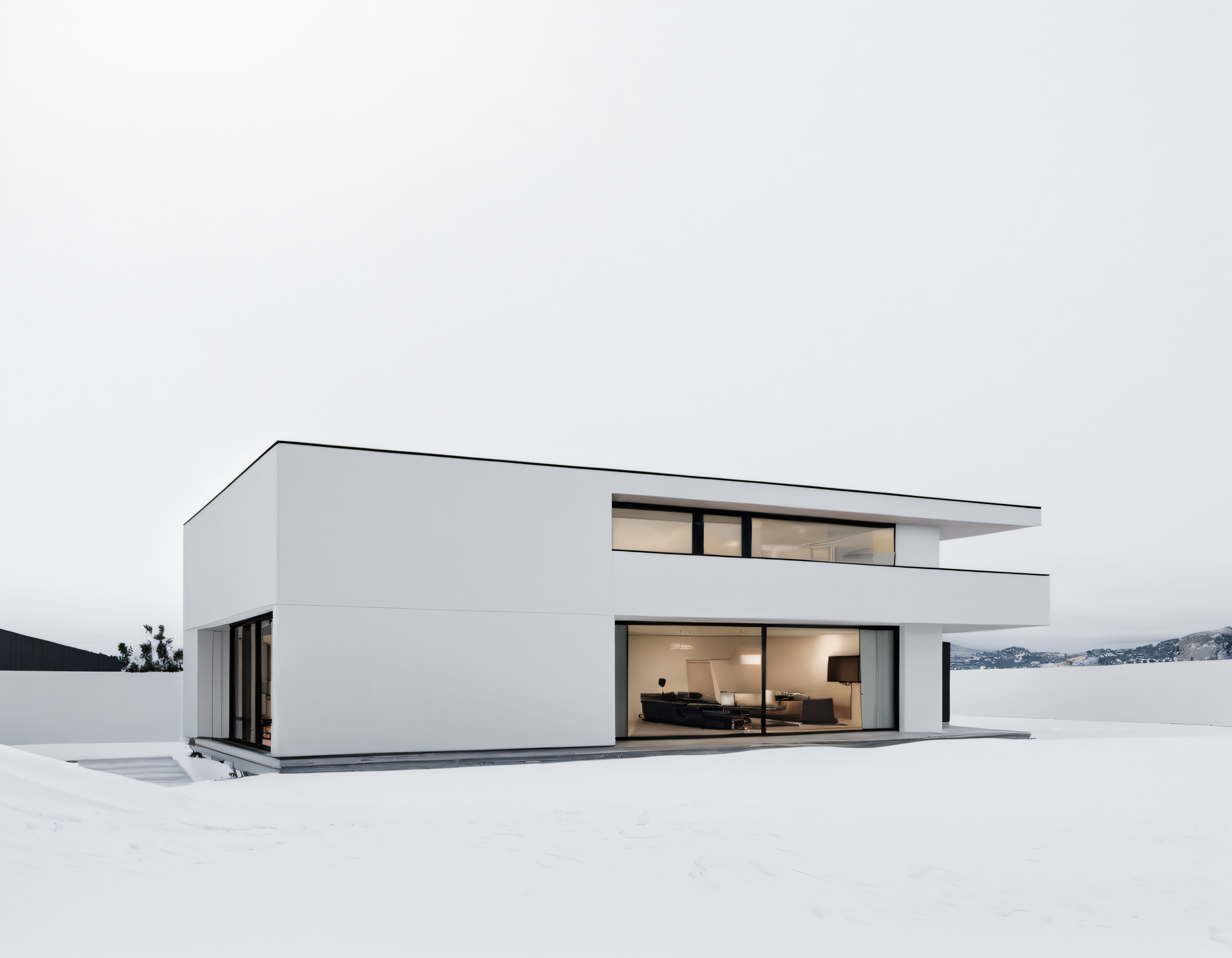 Minimalist Beyaz Villa: Modern Mimari ve Doğal Manzarayla Bütünleşen Tasarım