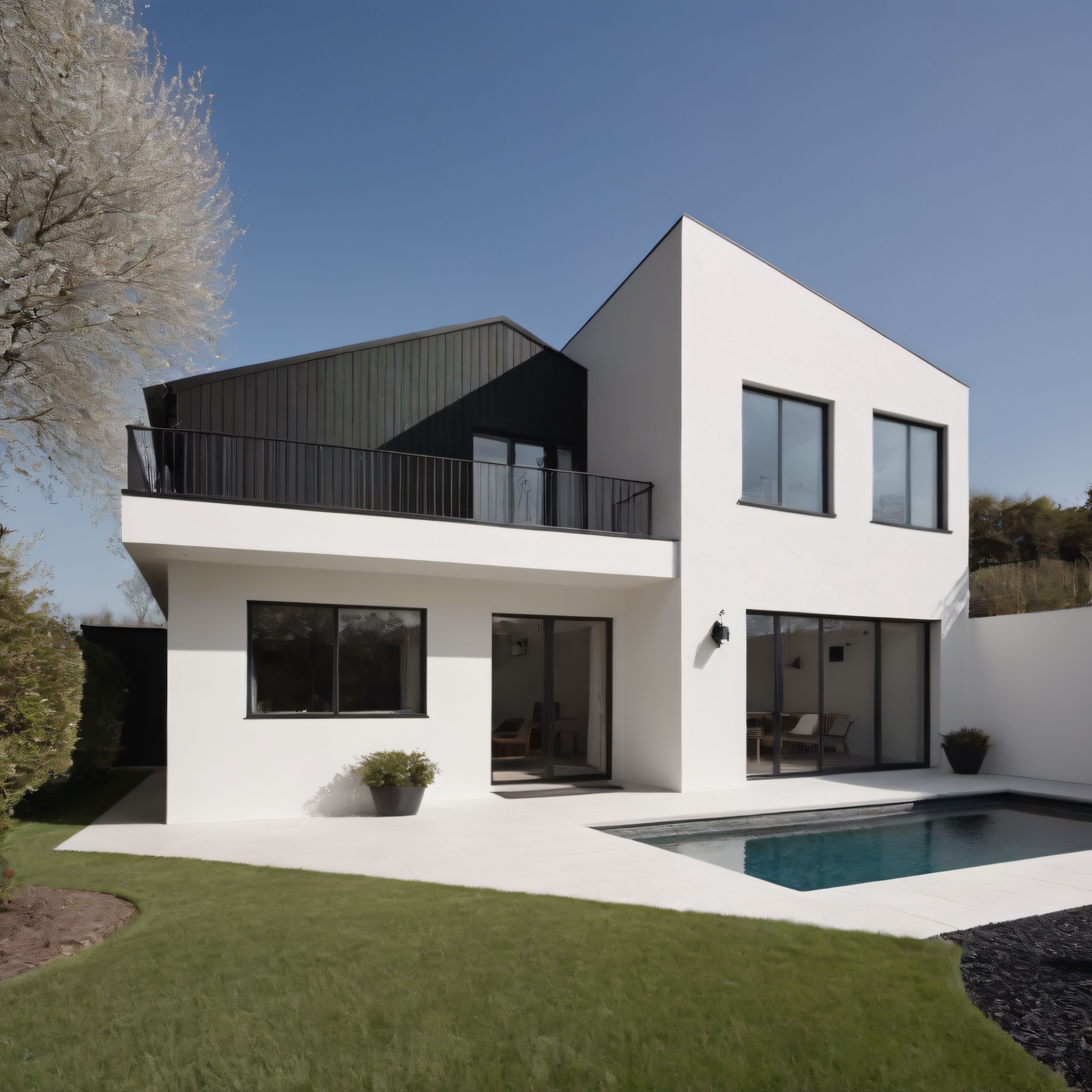 Minimalist Beyaz Villa: Modern Mimari ve Havuzlu Bahçe Tasarımı