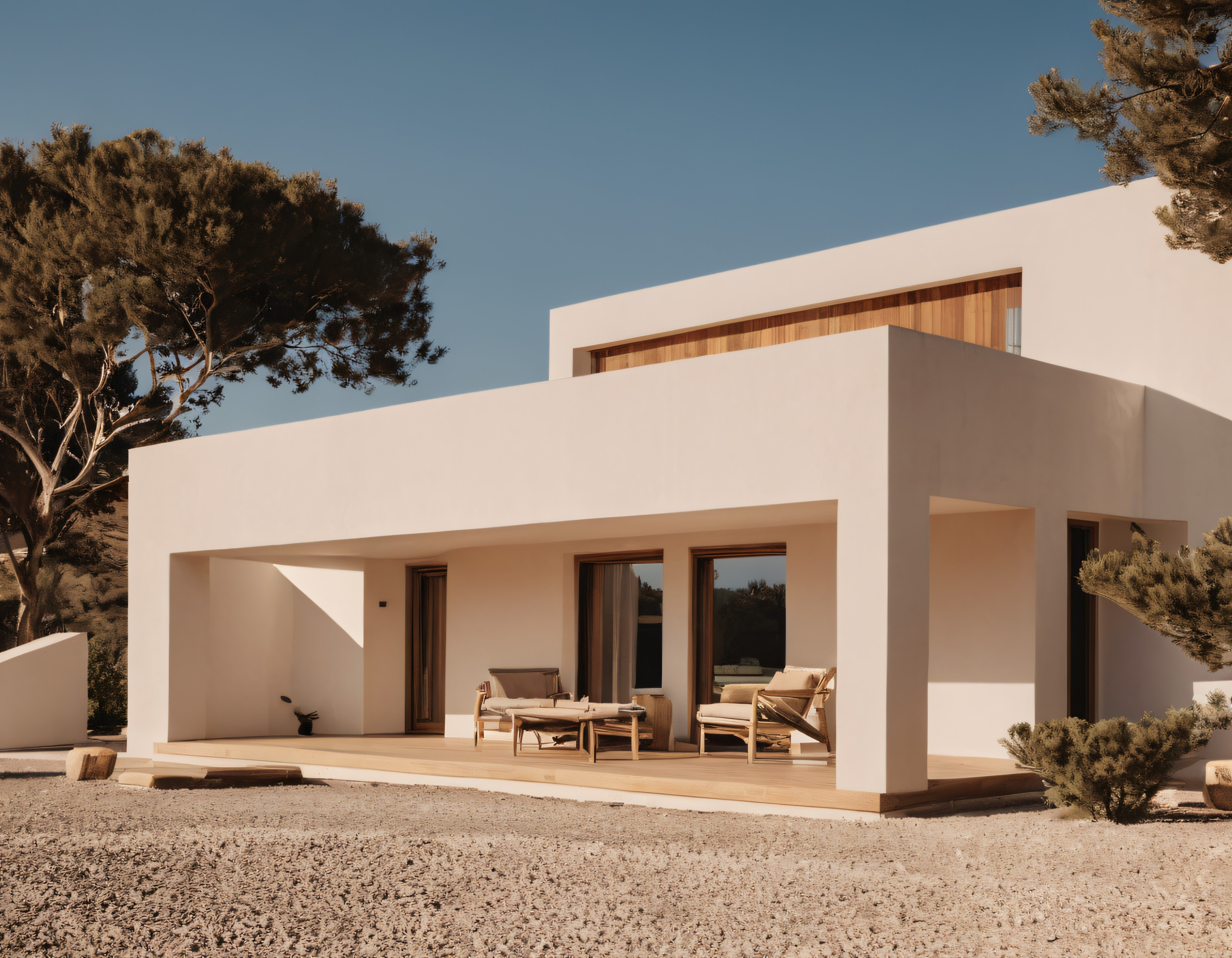 Minimalist Beyaz Villa ve Ahşap Detaylar: Modern Mimarinin Doğayla Uyumu