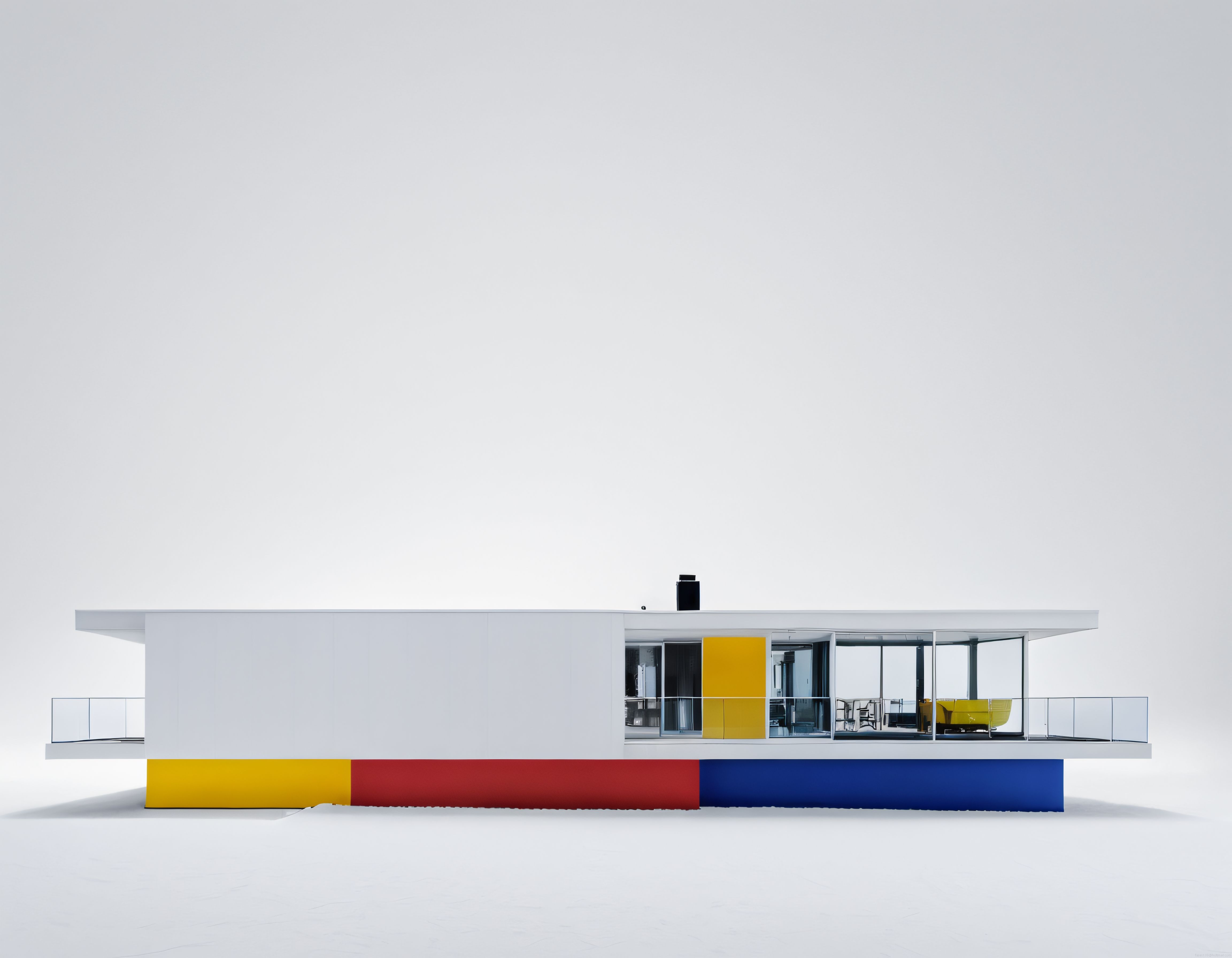 Minimalist Beyaz Villa ve Altta Birincil Renklerle Modern Mimari Tasarım