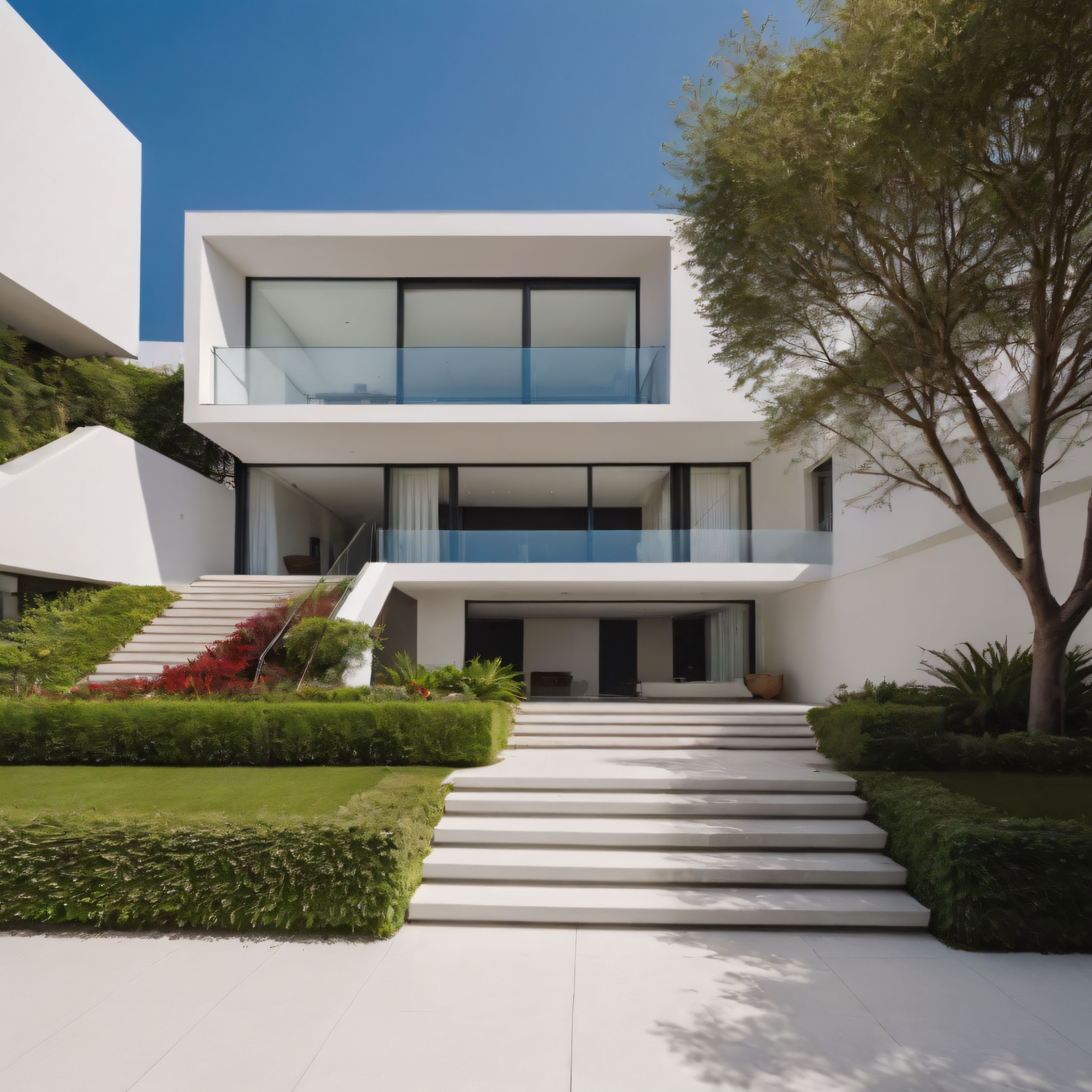Minimalist Beyaz Villa ve Bahçe: Modern Konut Mimarisi ve Lüks Detaylar