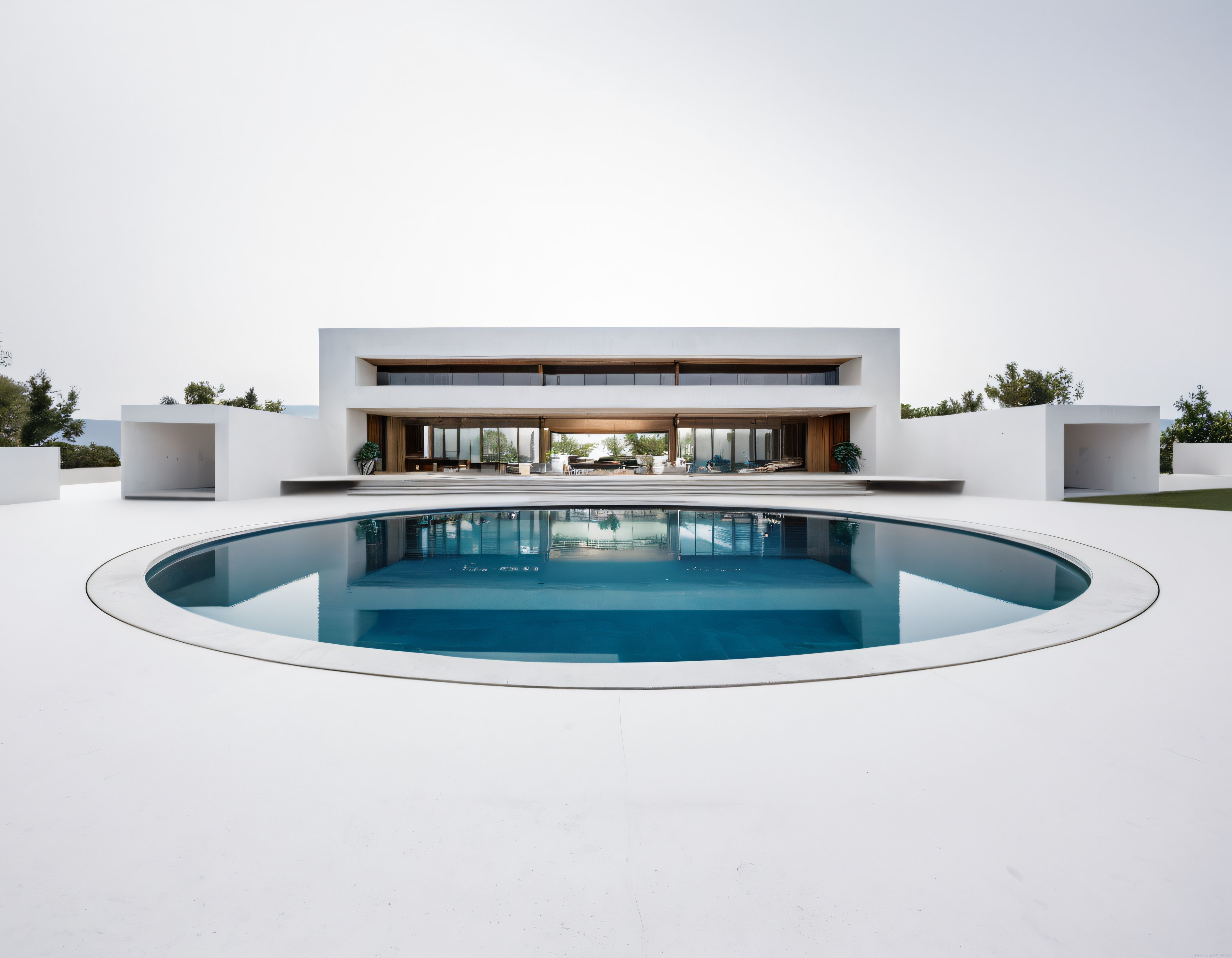 Minimalist Beyaz Villa ve Dairesel Havuz: Modern Mimari Harikası