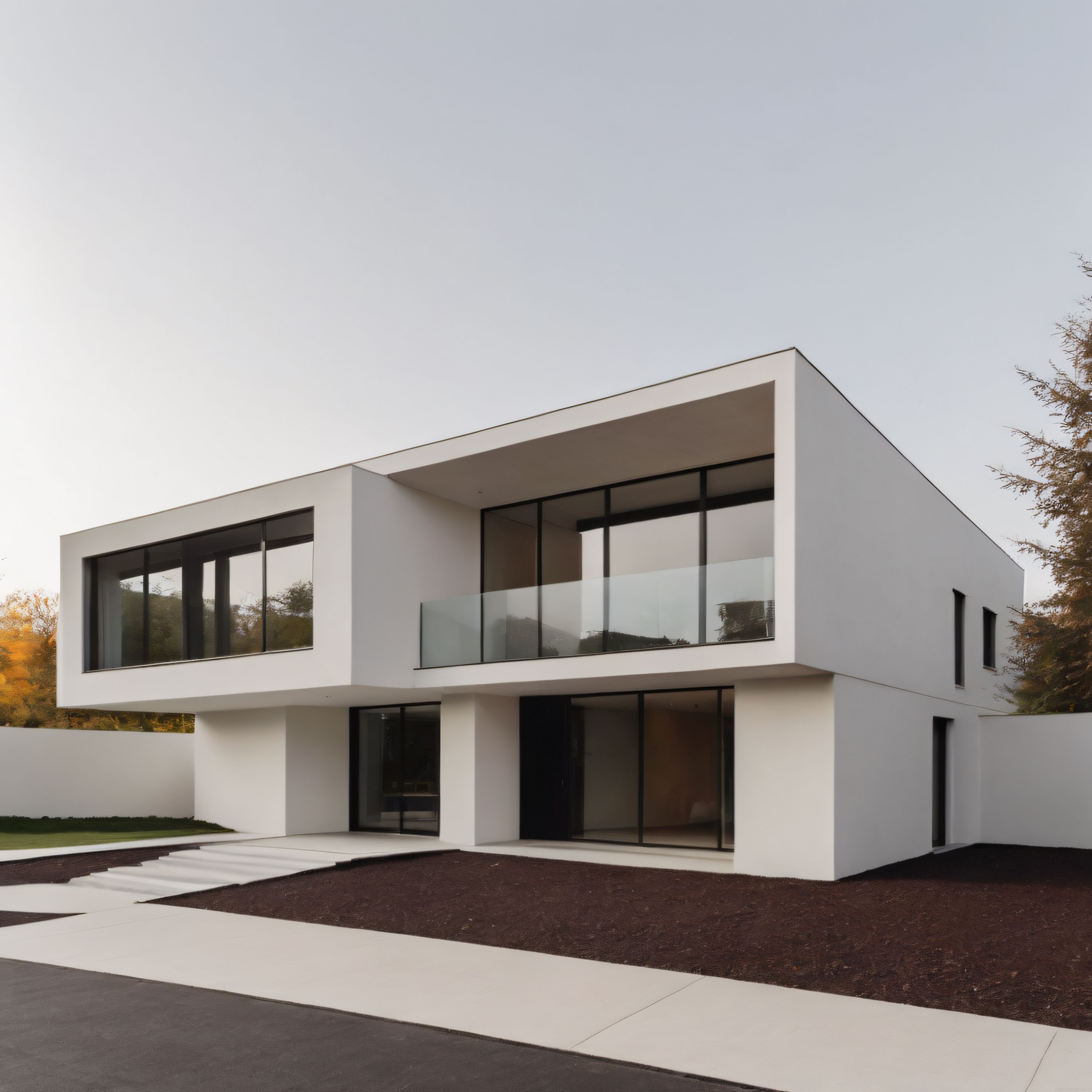 Minimalist Beyaz Villa ve Geometrik Çizgilerin Uyumlu Lüks Konut Tasarımı