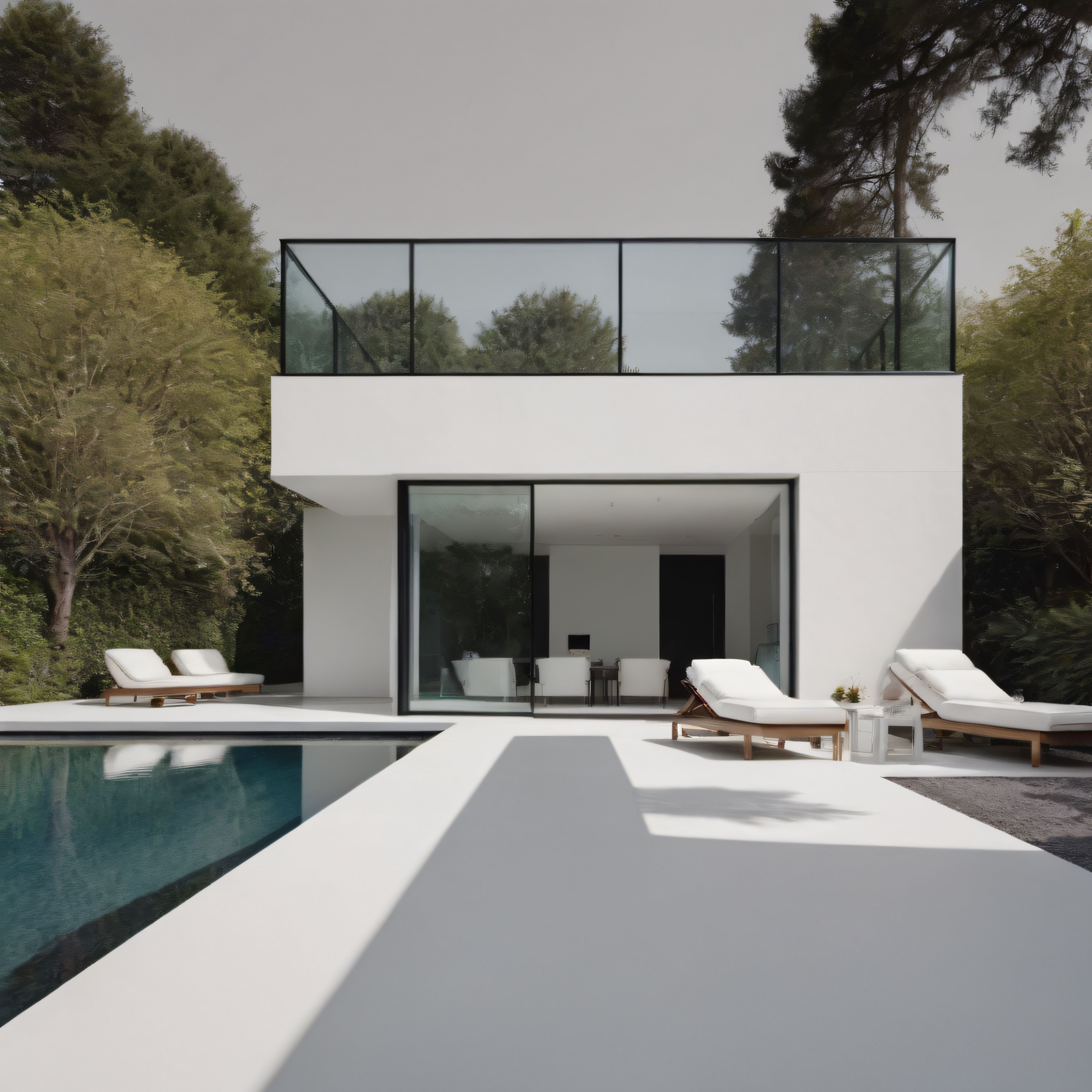 Minimalist Beyaz Villa ve Havuz: Modern Mimarinin Doğayla Uyumu