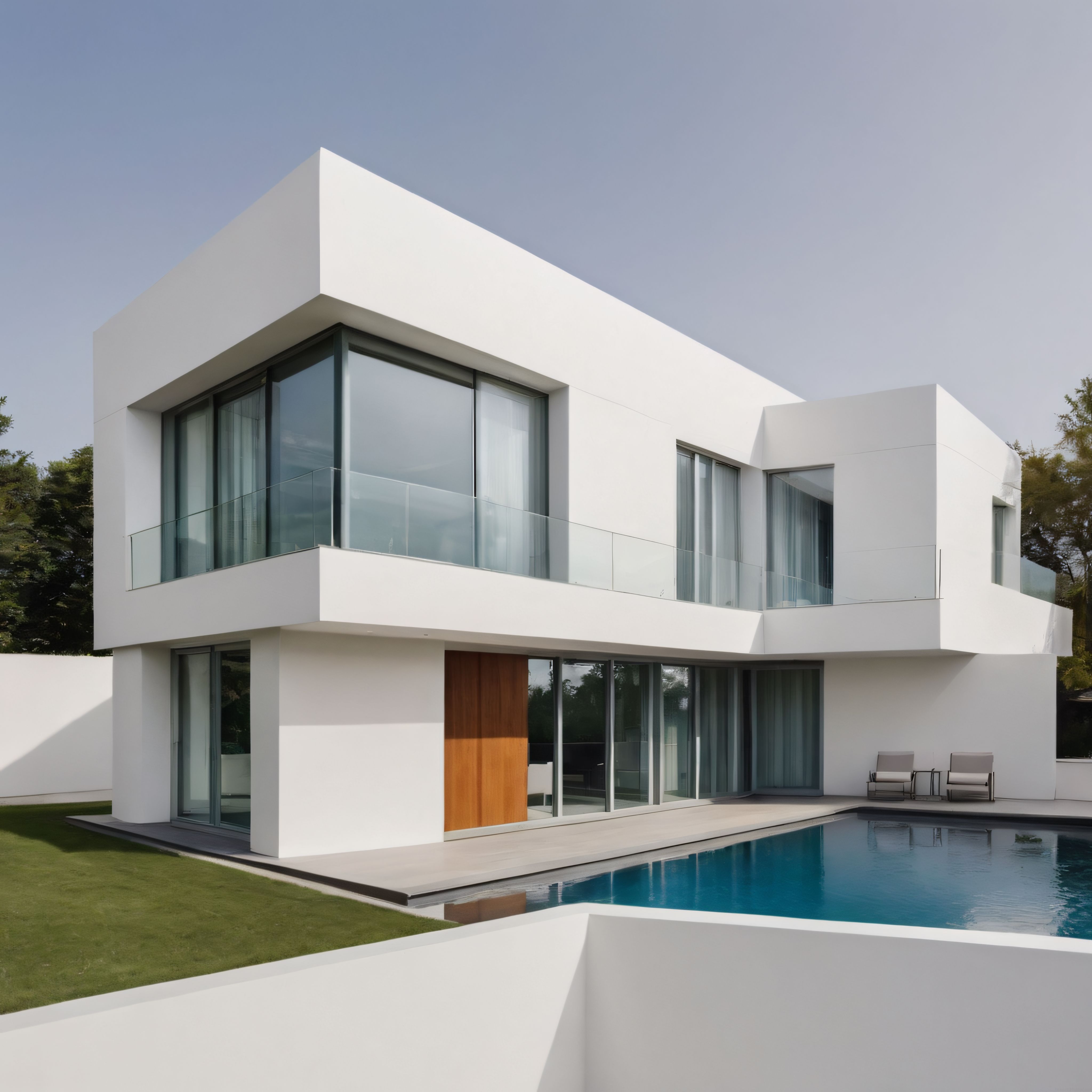 Minimalist Beyaz Villa ve Havuzlu Bahçe: Çağdaş Konut Mimarisinden Bir Kare