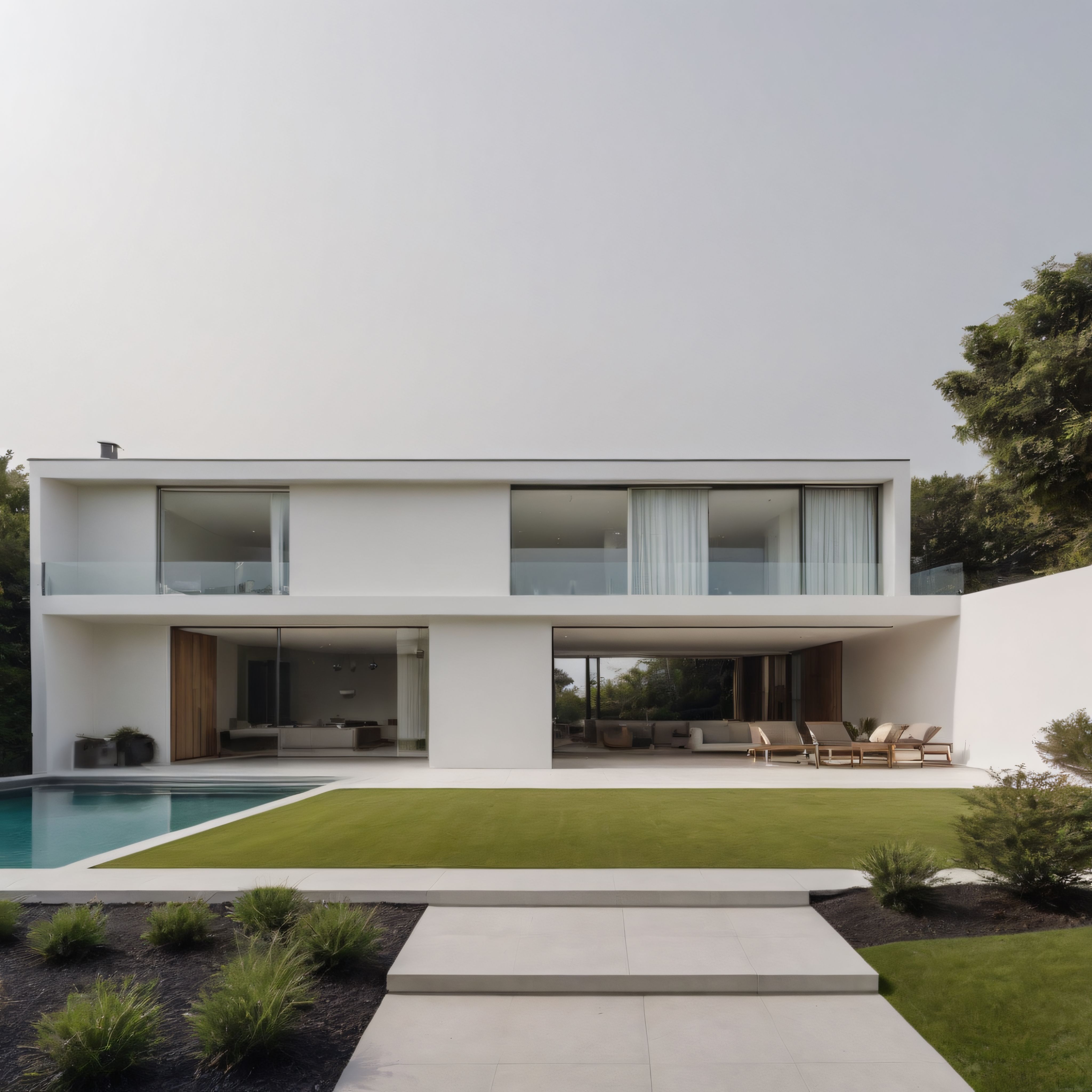 Minimalist Beyaz Villa ve Havuzlu Bahçe: Çağdaş Konut Tasarımı