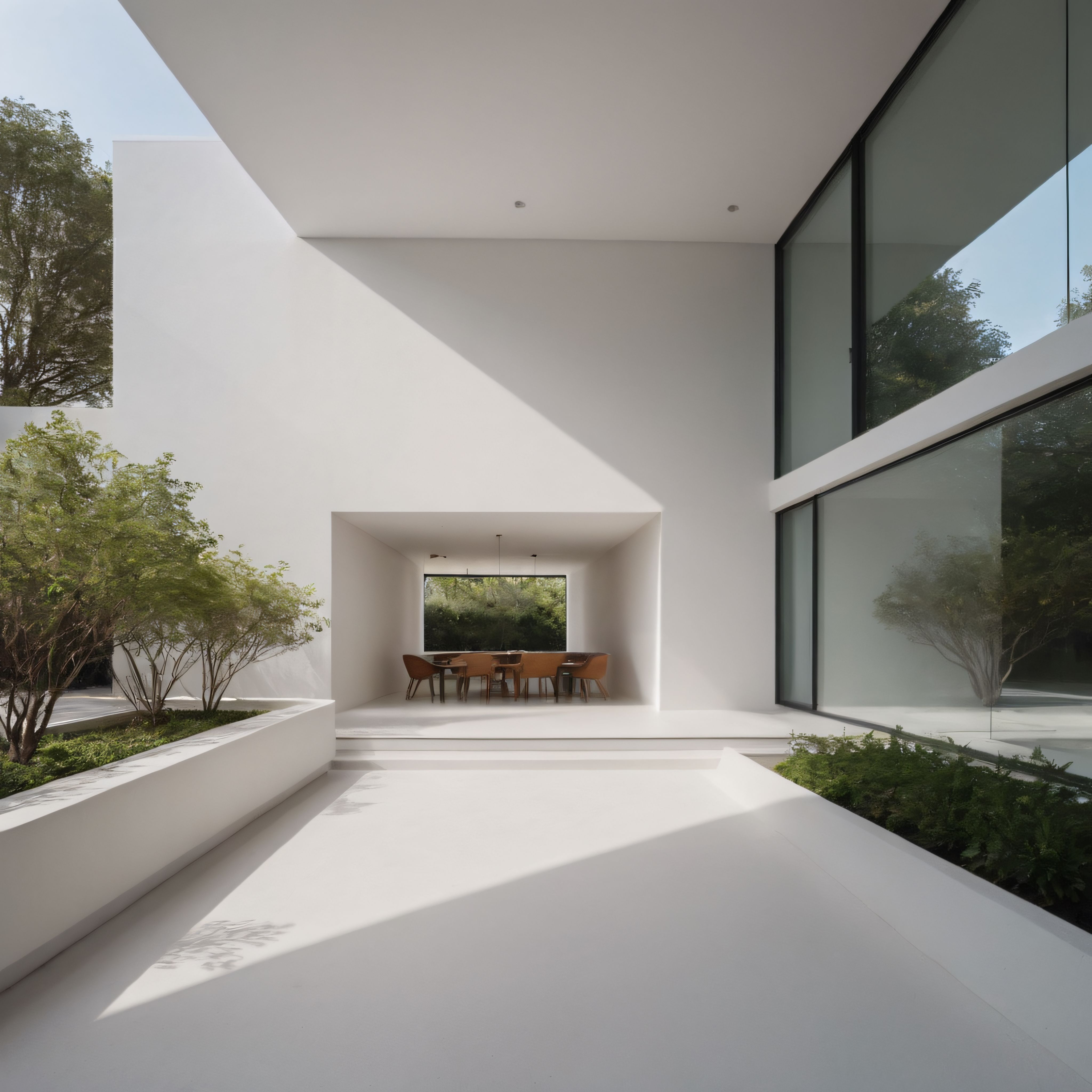 Minimalist Beyaz Villa ve İç Avlu: Modern Mimarinin Sakin Sadeliği