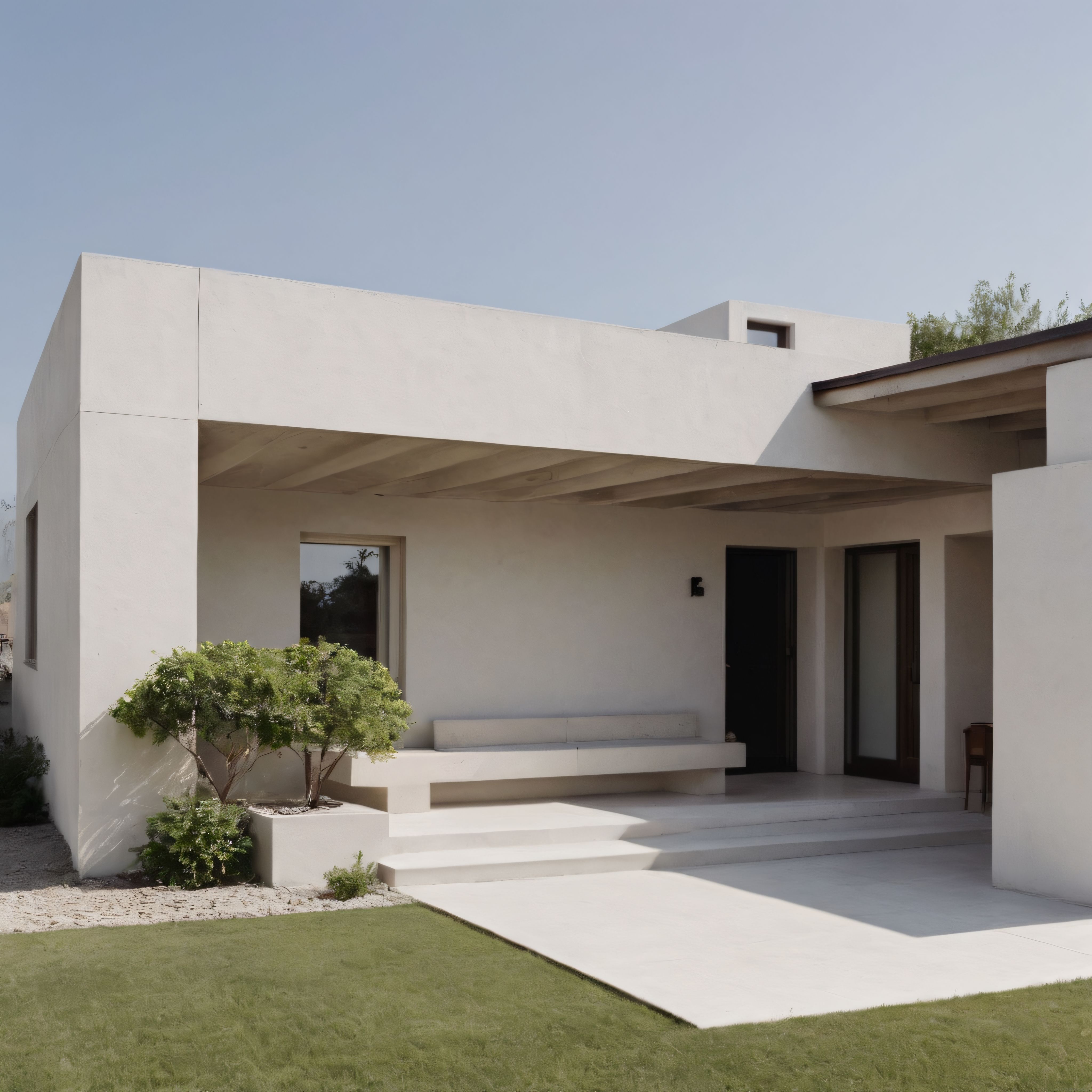 Minimalist Beyaz Villa ve Sade Bahçe: Modern Tasarımın Huzur Veren Estetiği