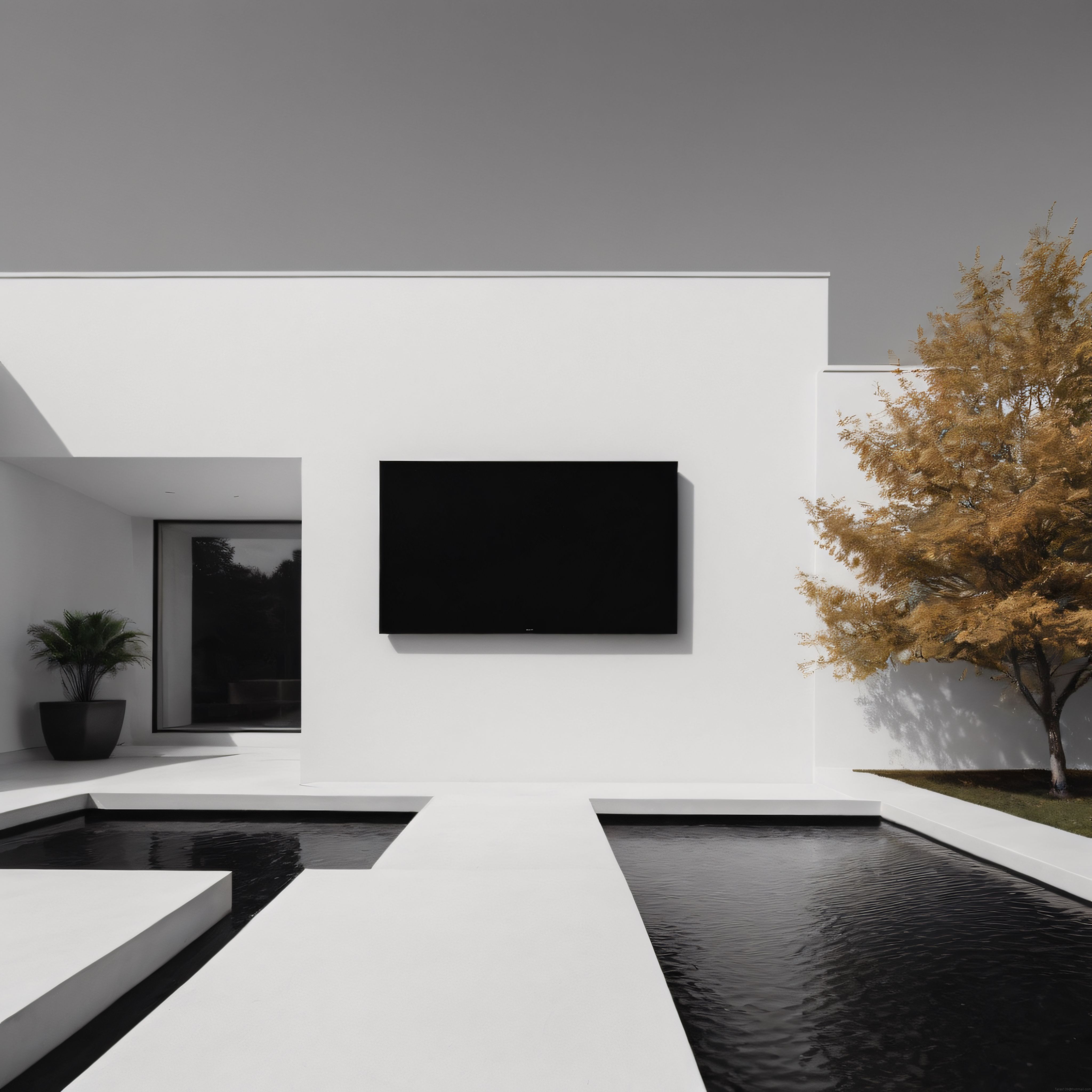 Minimalist Beyaz Villa ve Sessiz Su Bahçesi: Modern Lüksün Sadeliği