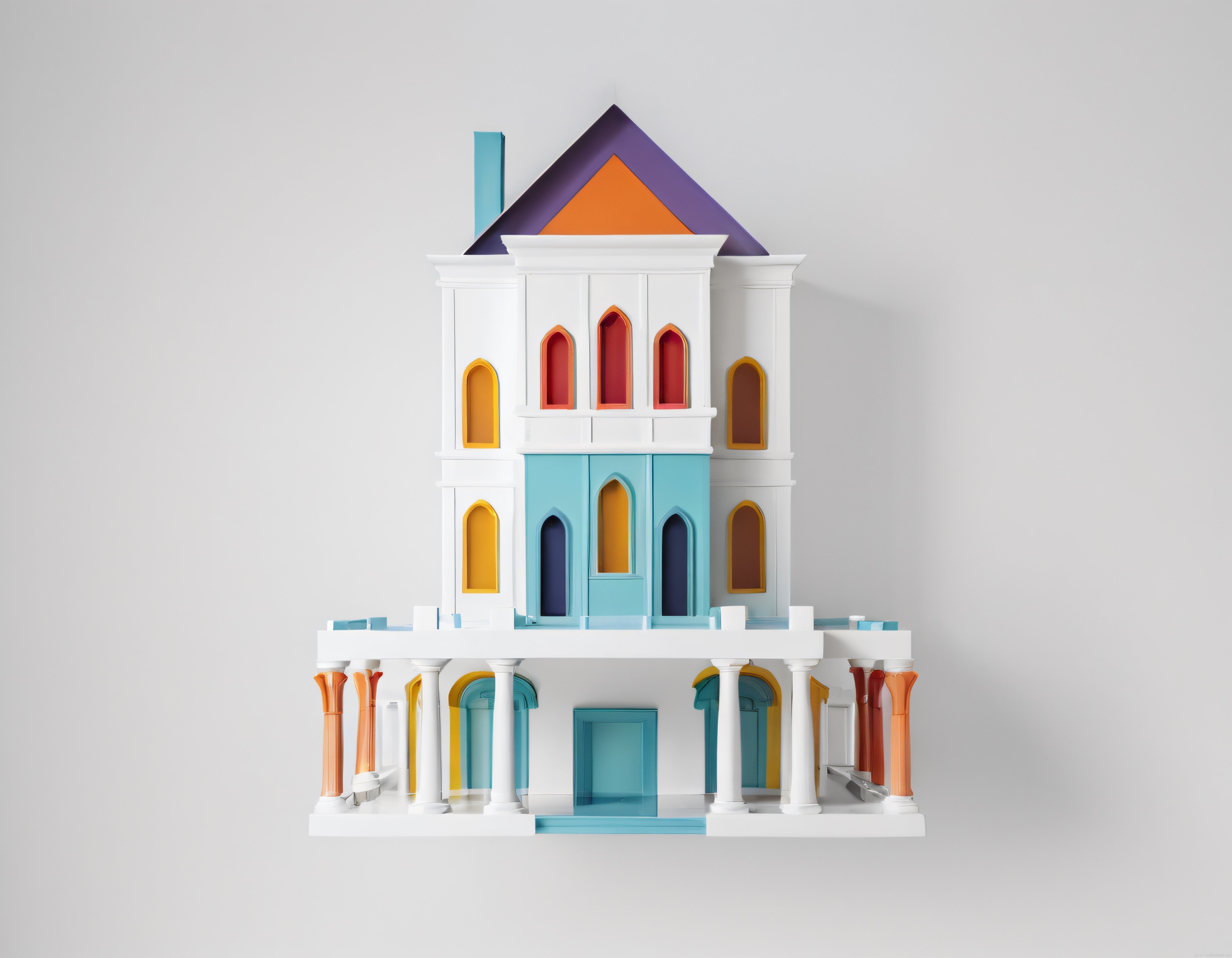 Minimalist Beyaz Yapı ve Renkli Detaylarıyla Geometrik Mimari Model Tasarımı