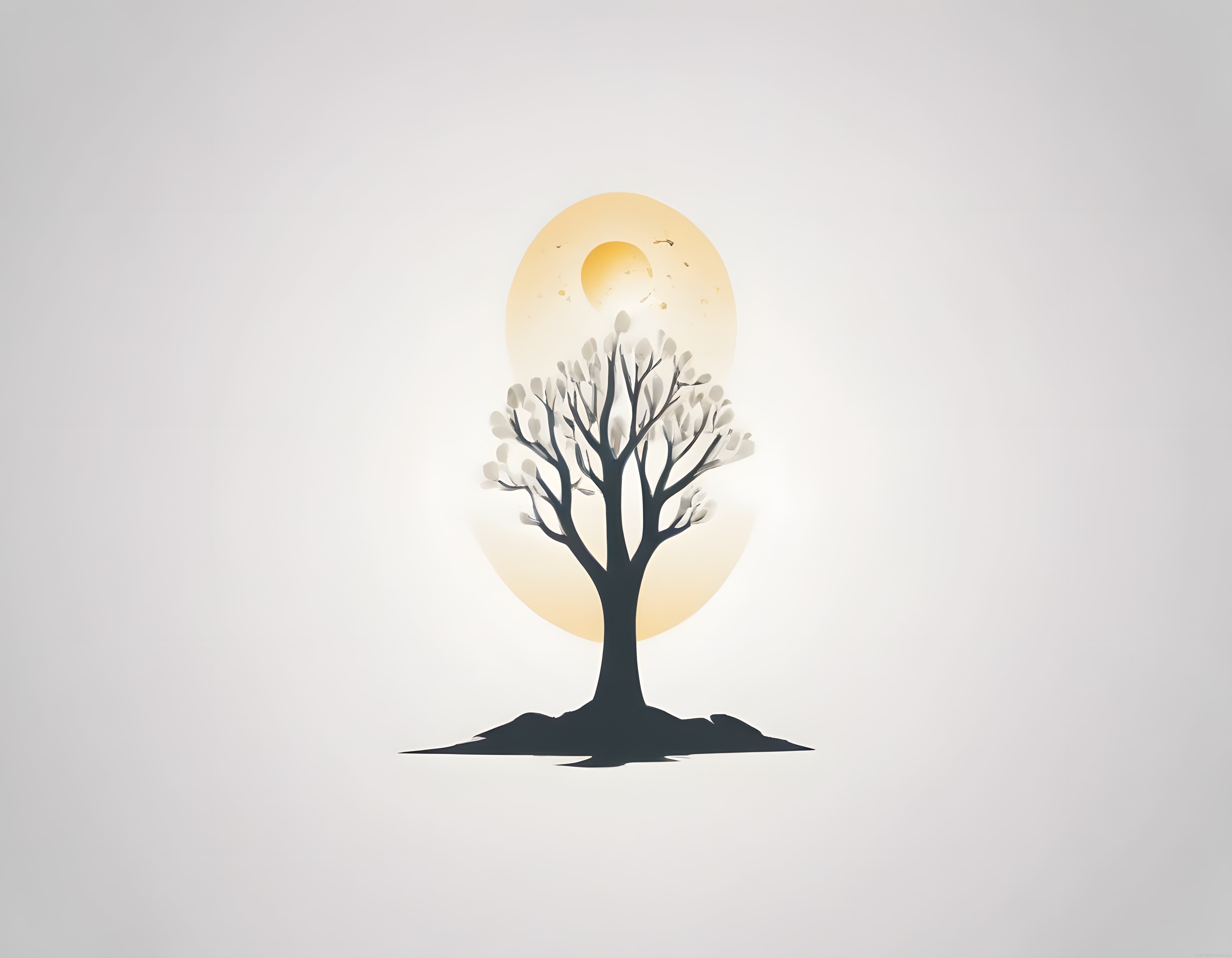 Minimalist Beyaz Yapraklı Ağaç ve Yumuşak Gün Işığı Arkaplanı