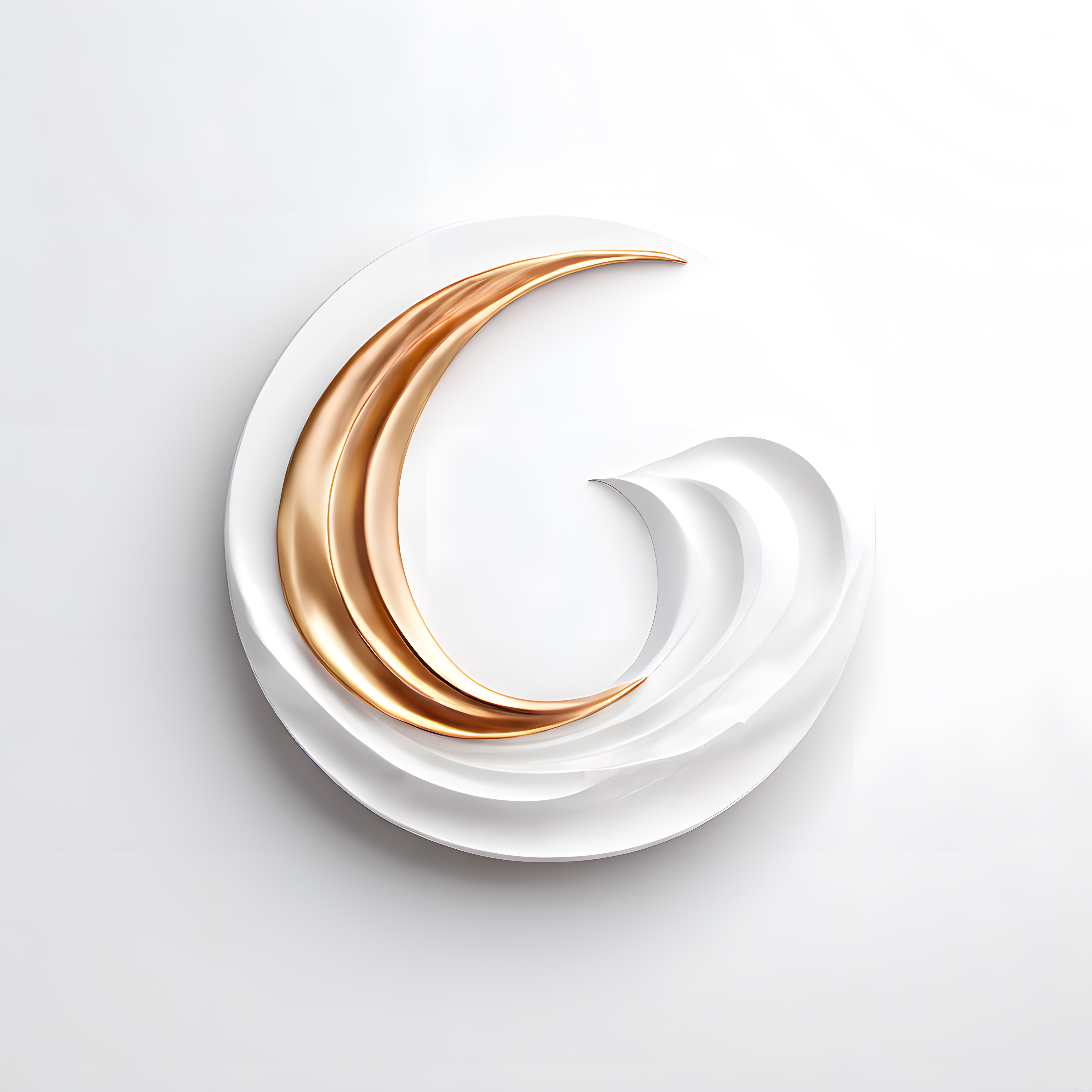 Minimalist Beyaz Zeminde Altın ve Şeffaf Dalgalı 3D Soyut Dekoratif Obje