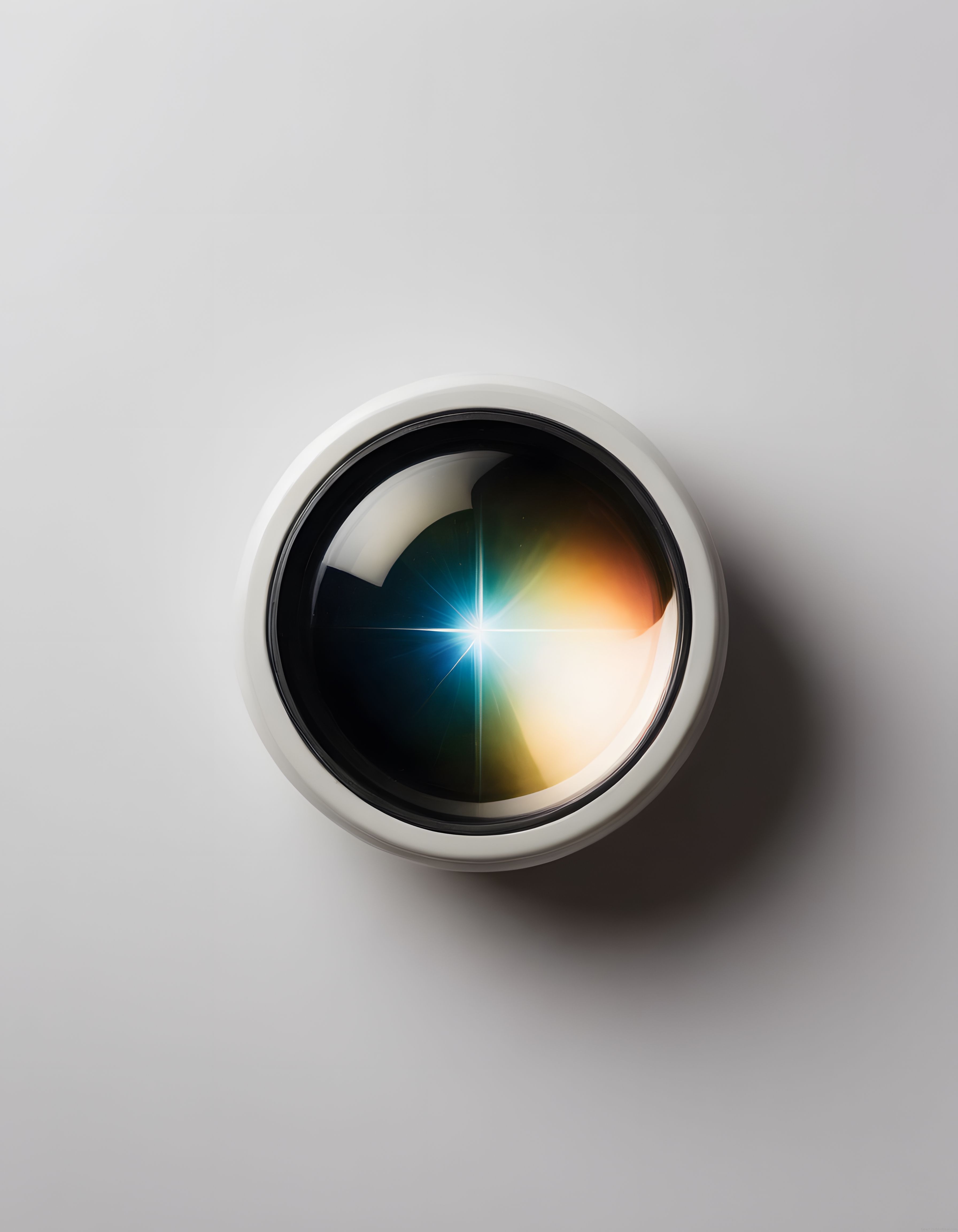 Minimalist Beyaz Zeminde Gökkuşağı Tonlarında Optik Lens Görünümü