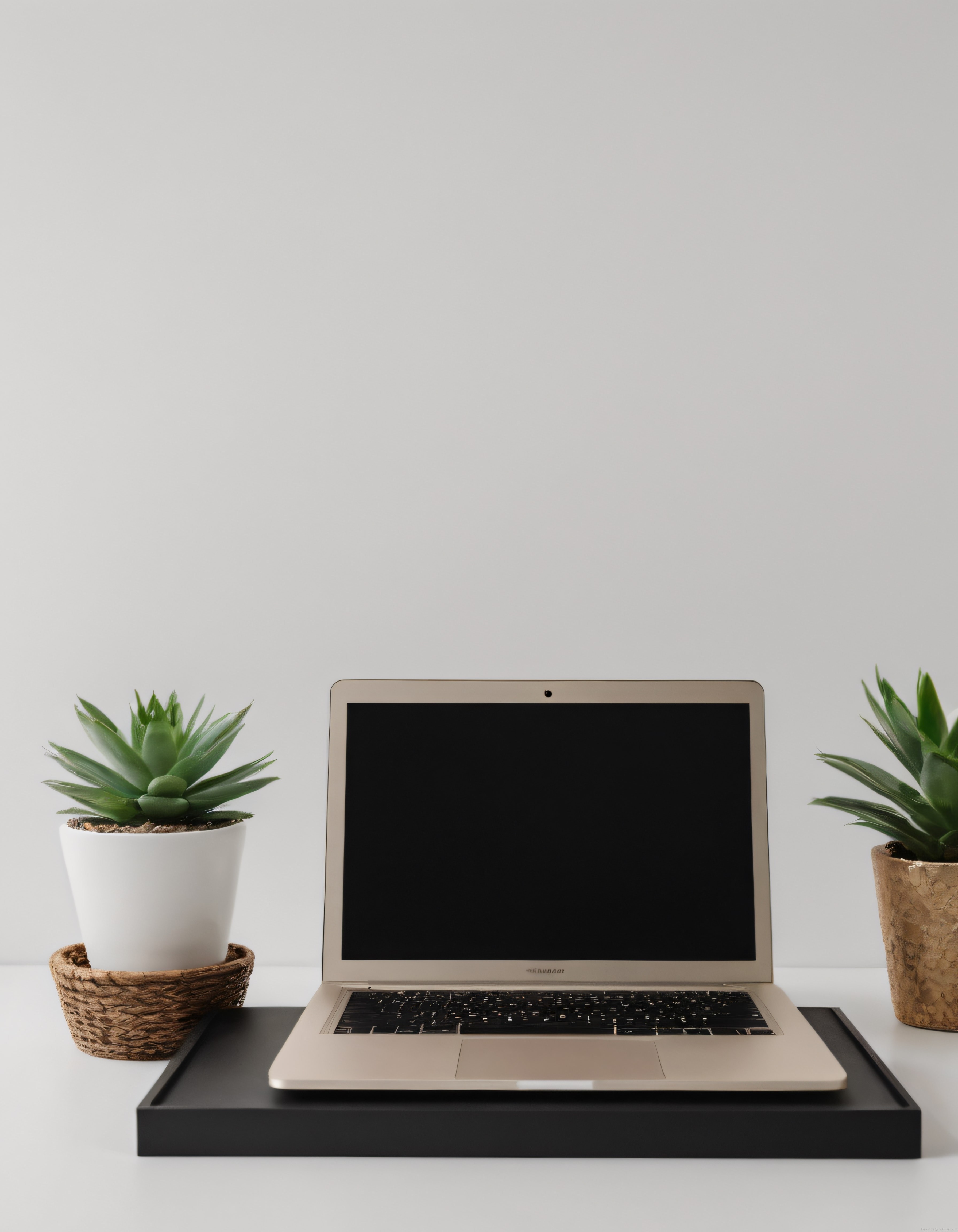 Minimalist Çalışma Masası: Laptop ve Sukulentlerle Sade Ofis Dekorasyonu