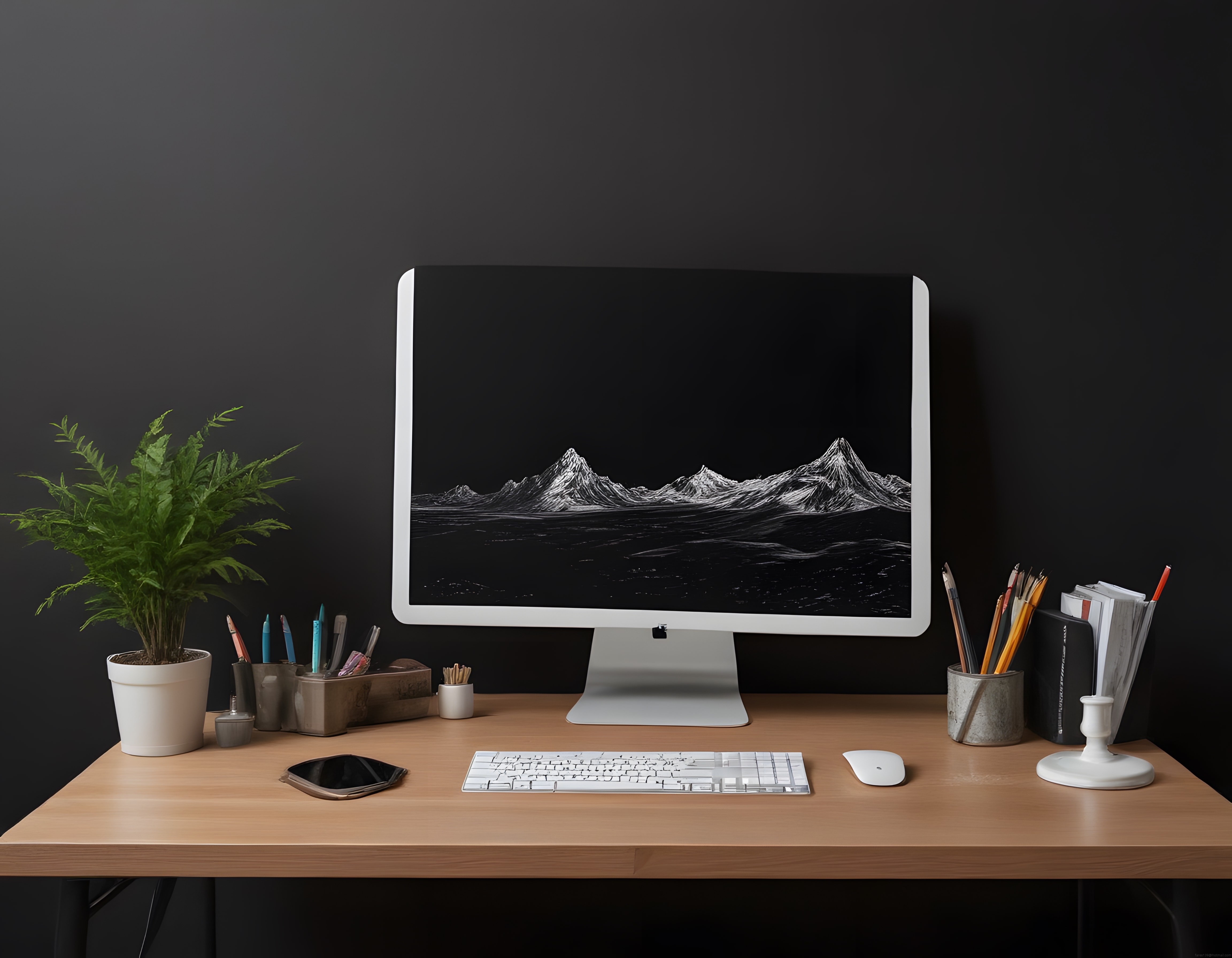 Minimalist Çalışma Masası: Siyah Duvarlı Modern Home Office Düzeni