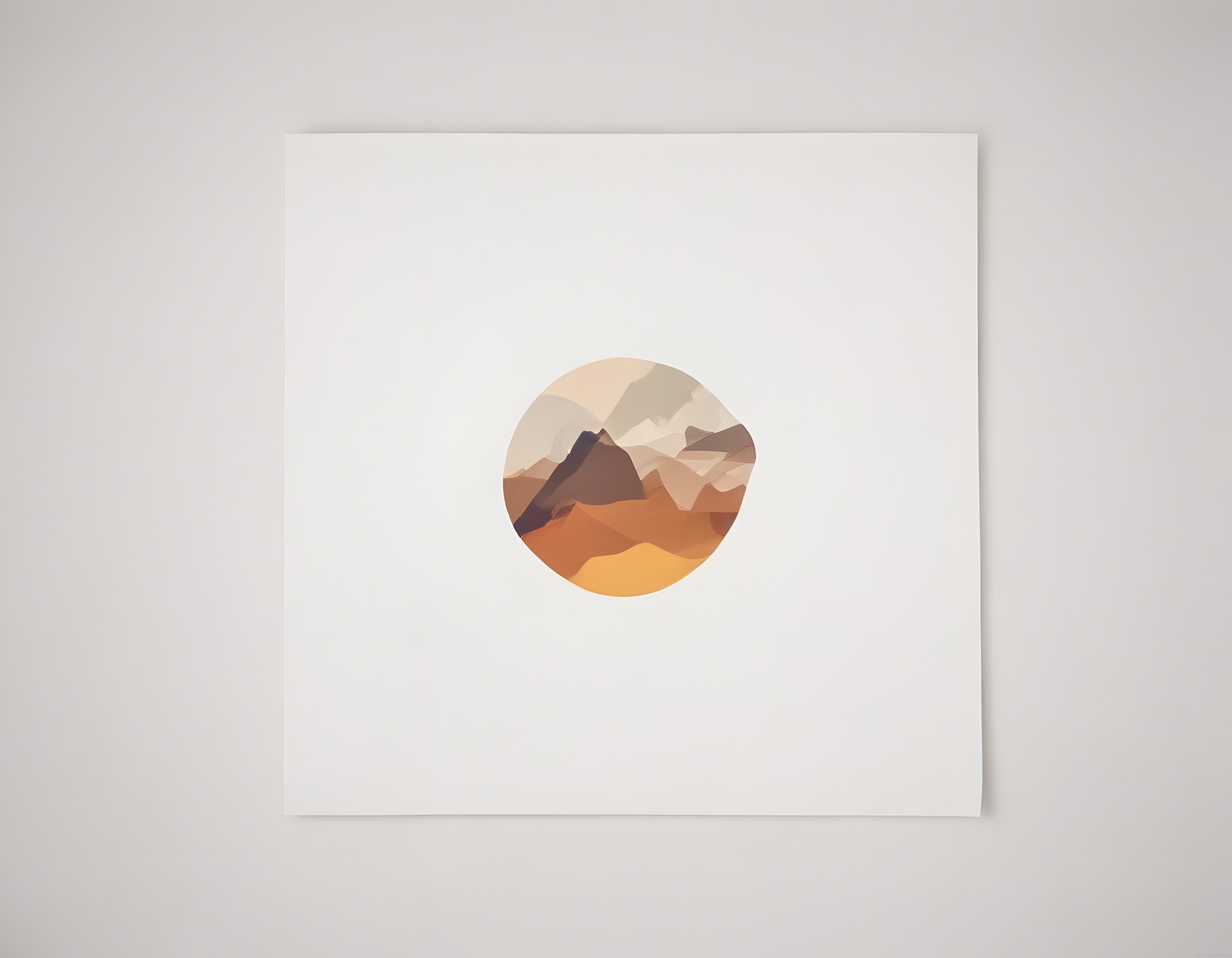 Minimalist Dairesel Çerçevede Pastel Dağ Manzaralı Dekoratif Poster