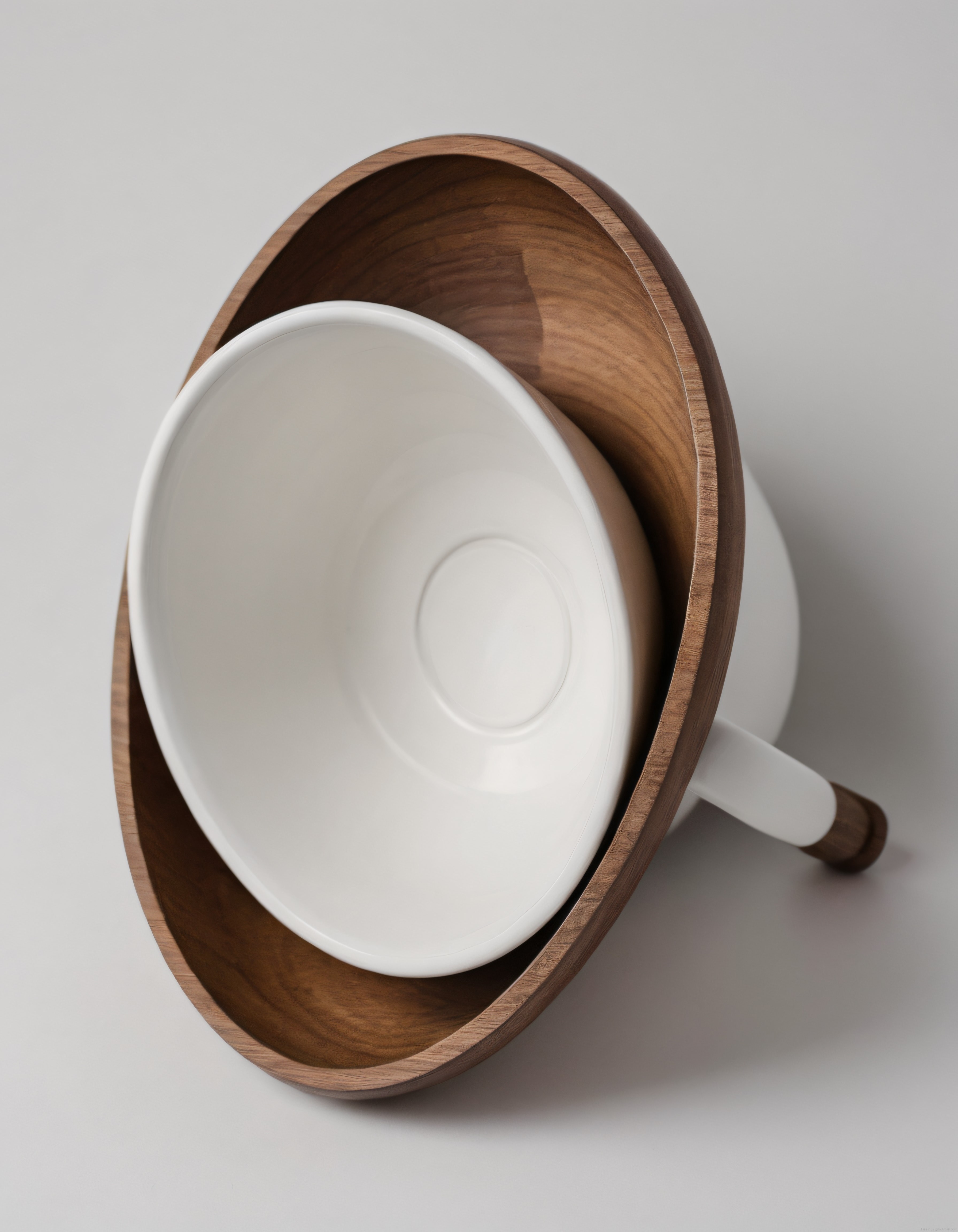 Minimalist Dekoratif Ahşap ve Porselen Kap Still Life Ürün Fotoğrafı