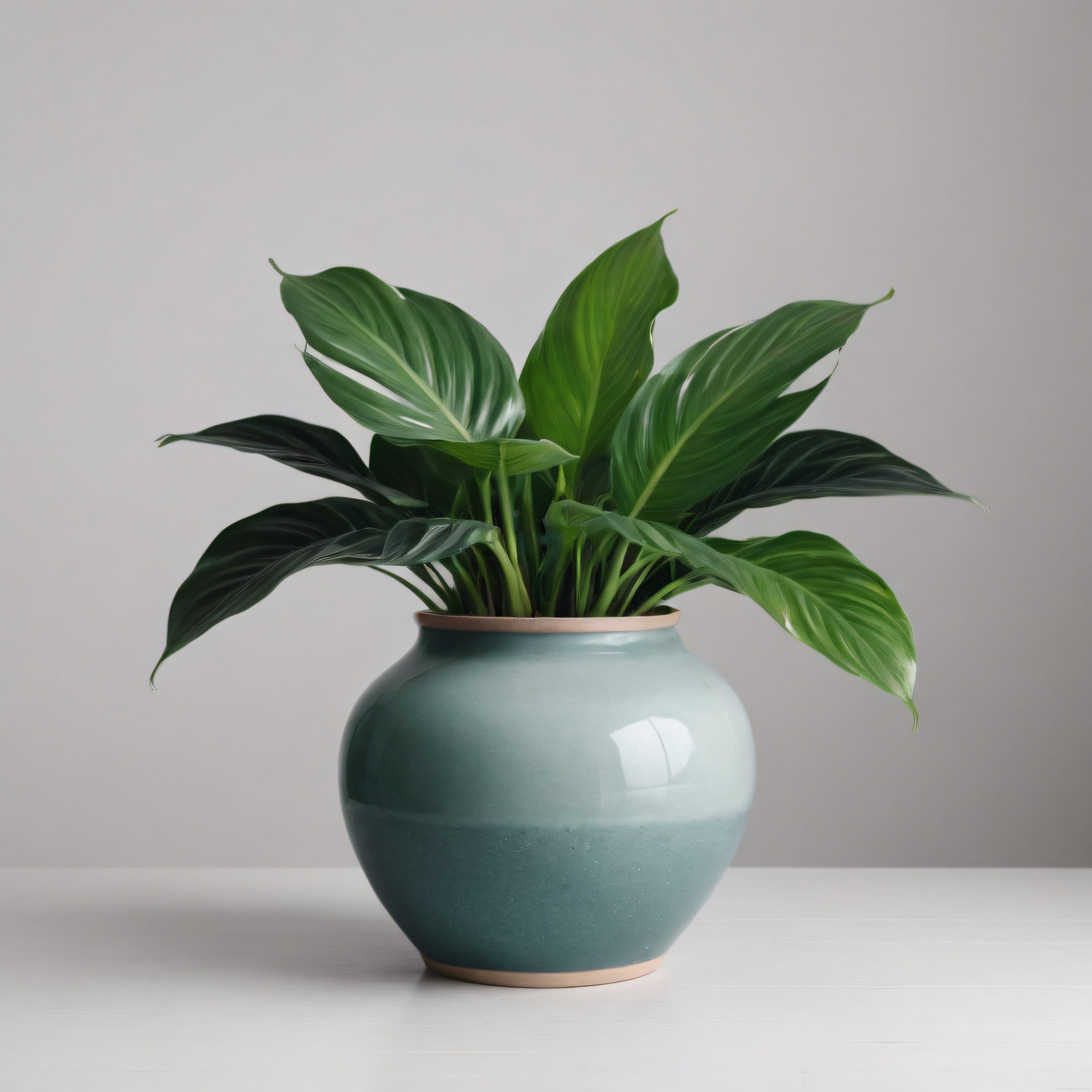 Minimalist Dekorda Pastel Mavi Seramik Saksılı Yeşil Yapraklı Ev Bitkisi