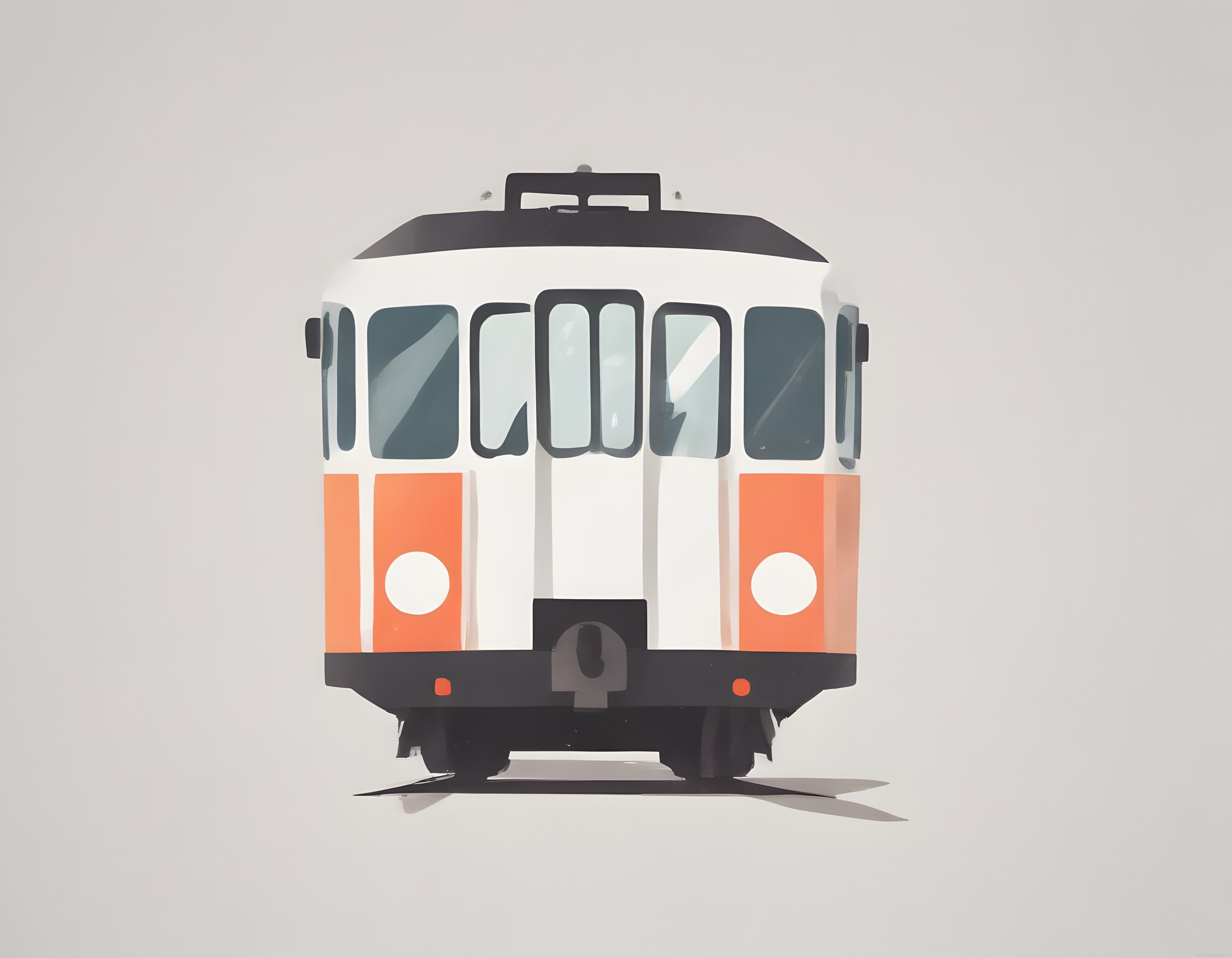 Minimalist Dijital İllüstrasyonda Vintage Turuncu Tramvay ve Tren Tasarımı