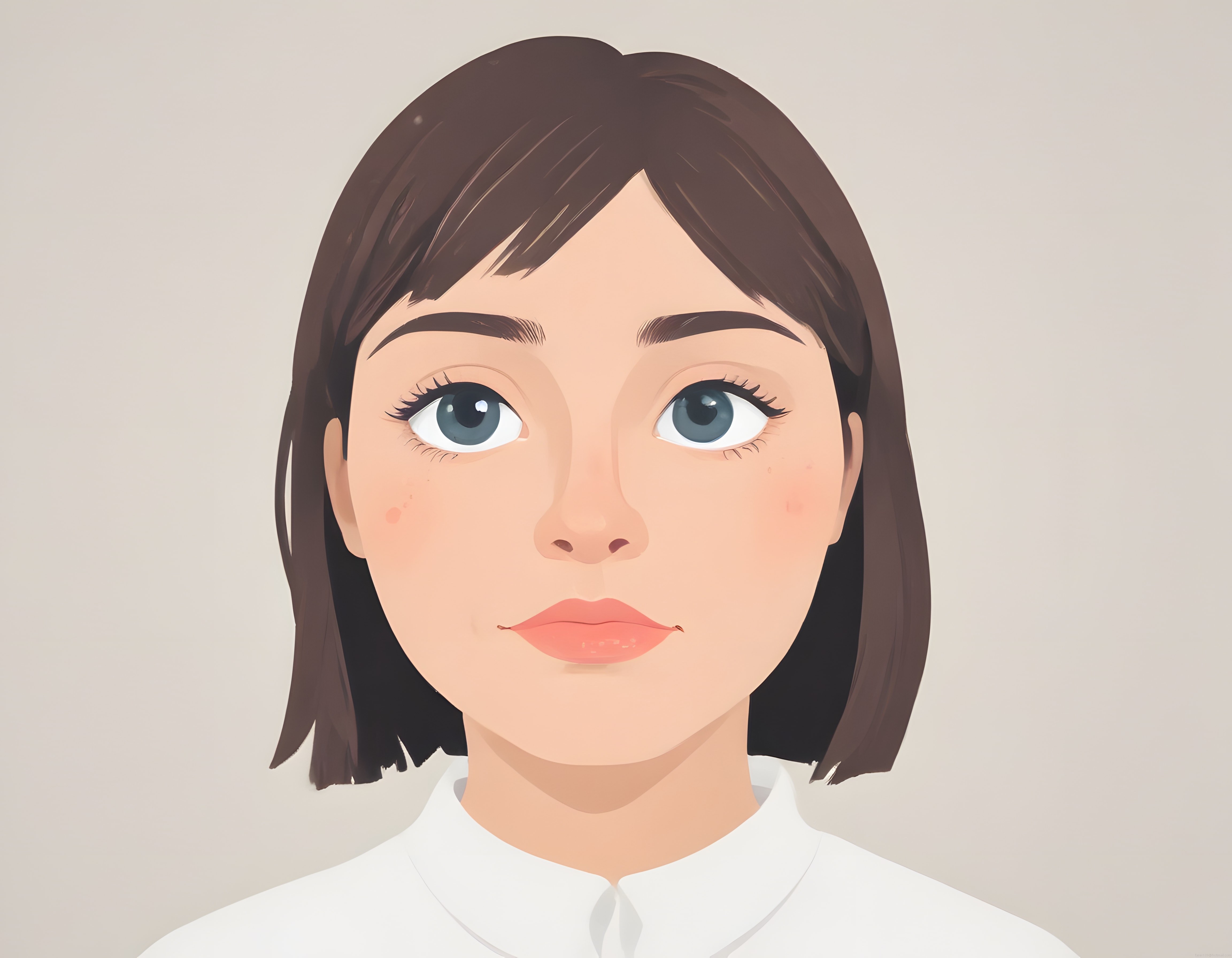 Minimalist Dijital Portre: Mavi Gözlü Çilli Genç Kadın Vektör Çizimi