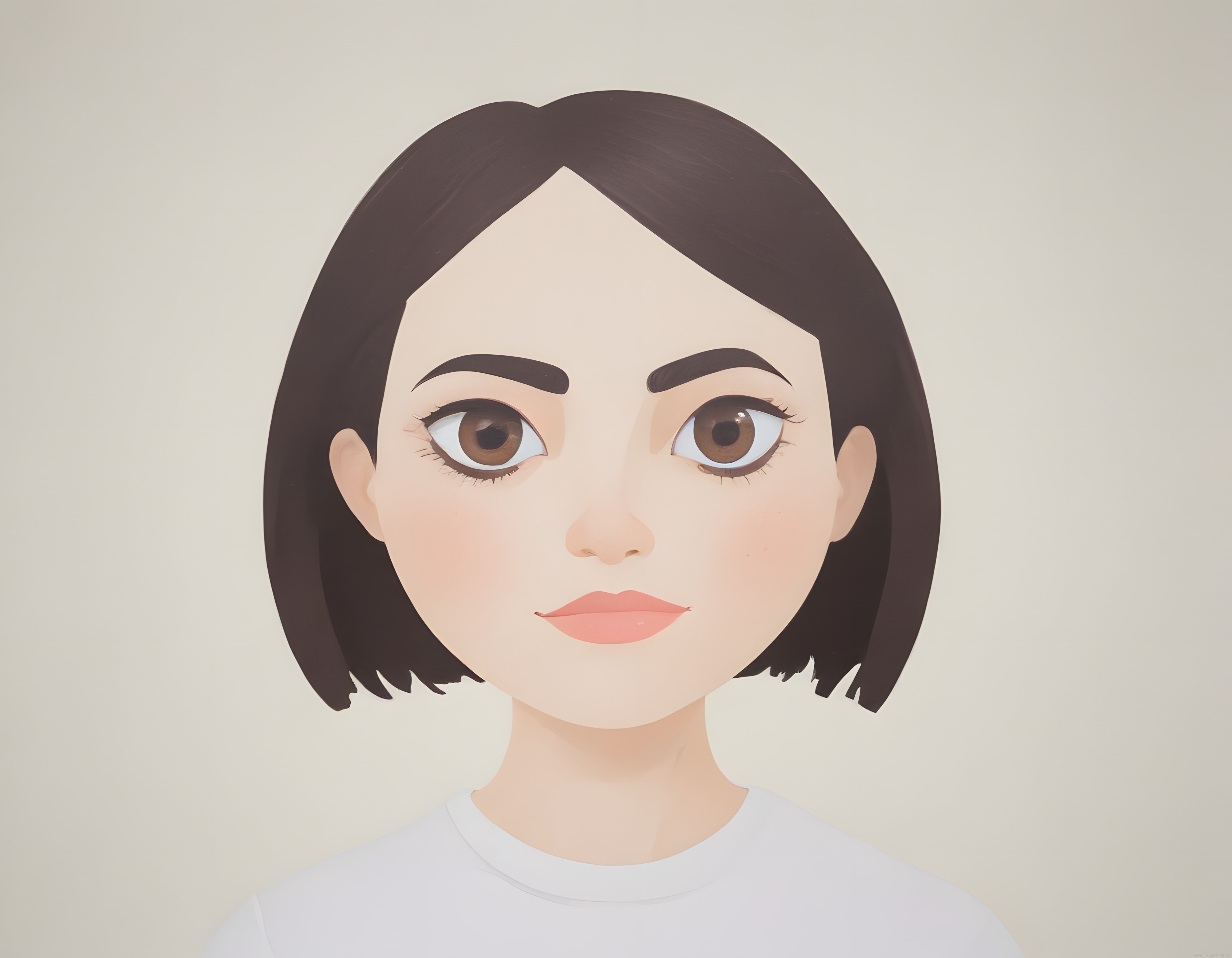 Minimalist Dijital Sanat: Koyu Saçlı Genç Kadının Sade ve Modern Portresi