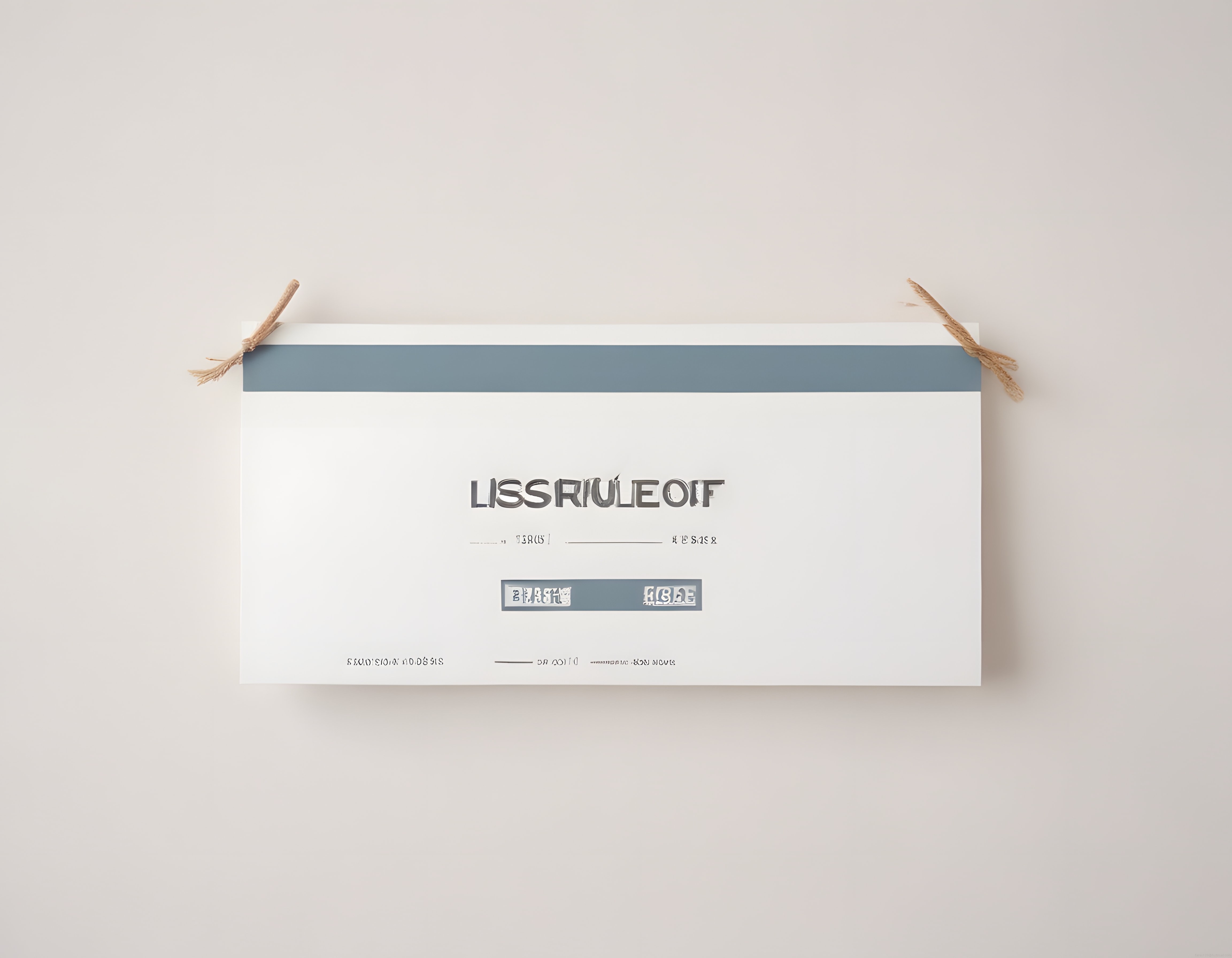 Minimalist düğün davetiyesi tasarım mockup'ı, kraft ip bağlama detayı ile