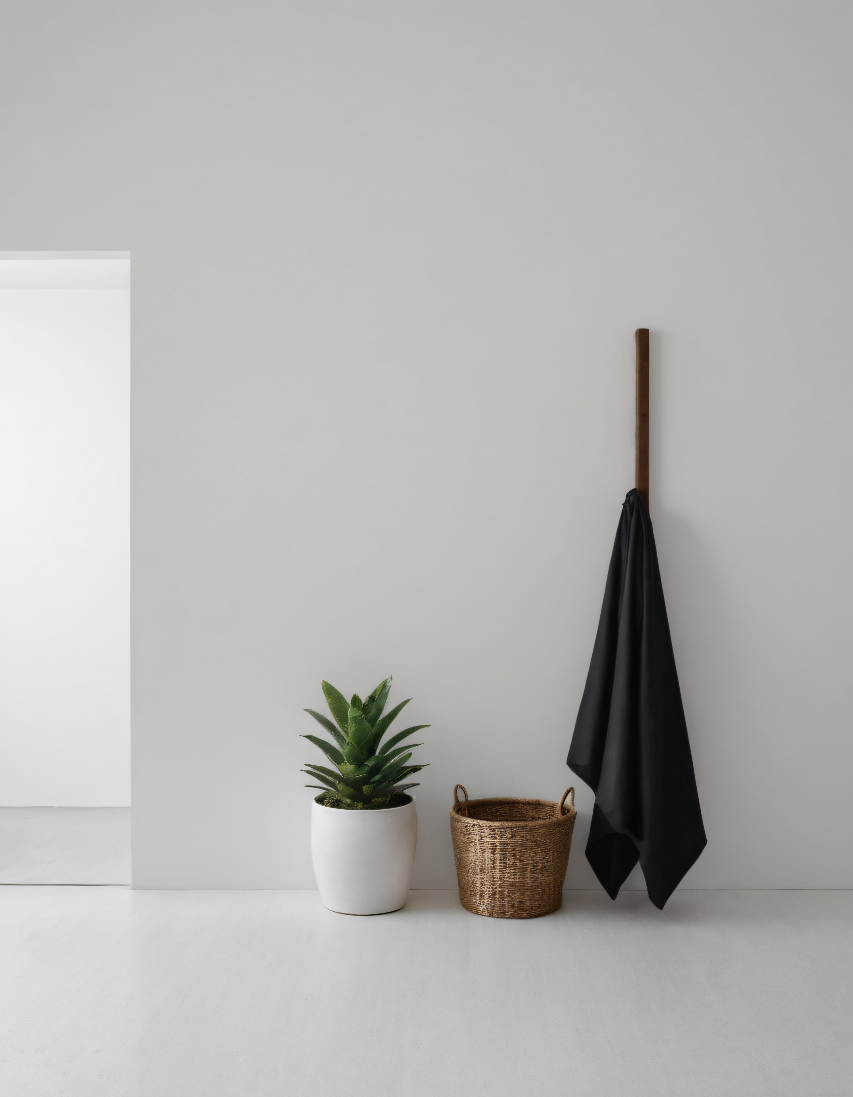 Minimalist Ev Dekorasyonu: Beyaz Duvar, Sukulent ve Doğal Hasır Detayları