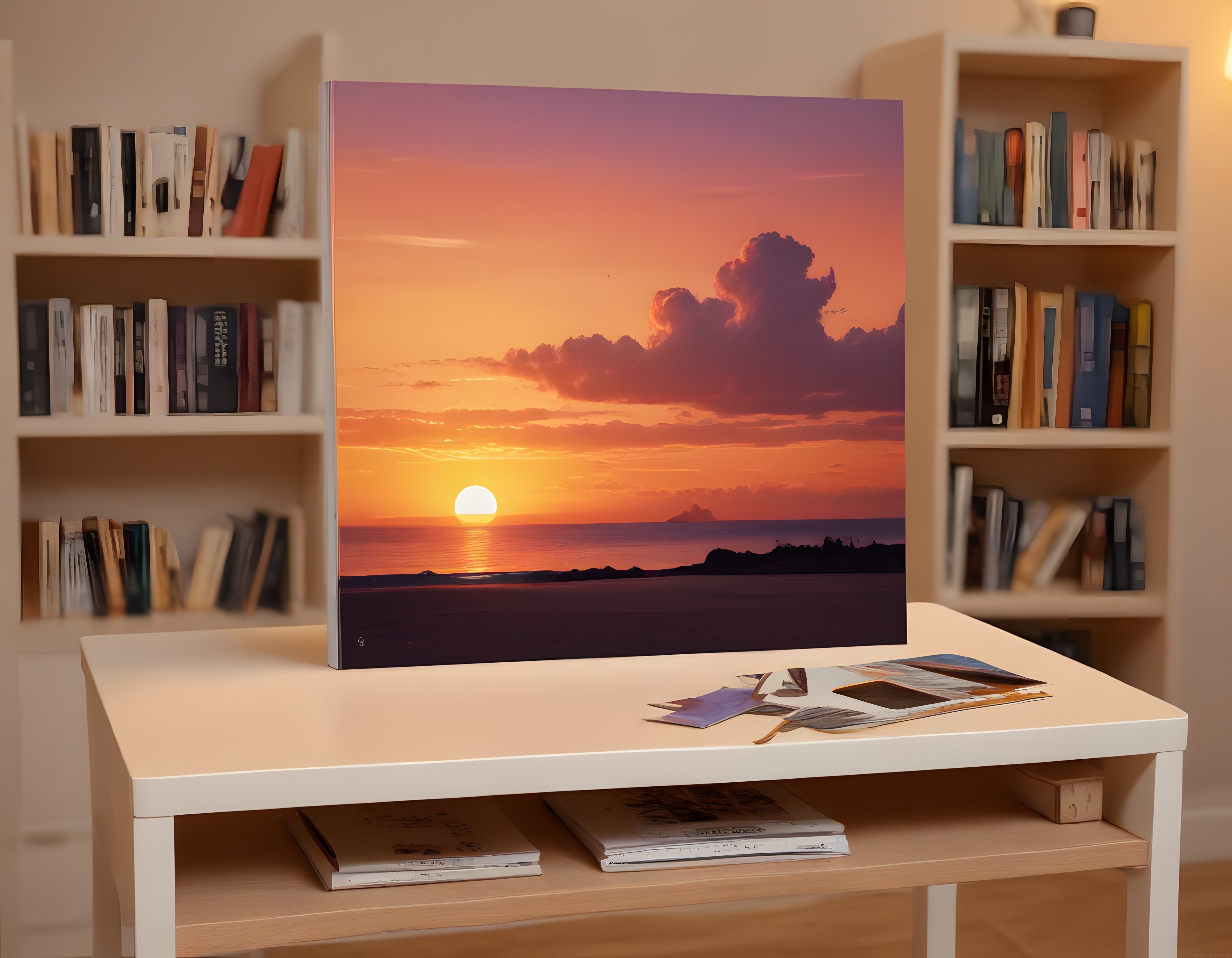 Minimalist Ev Dekorasyonunda Gün Batımı Manzaralı Kanvas Tablo