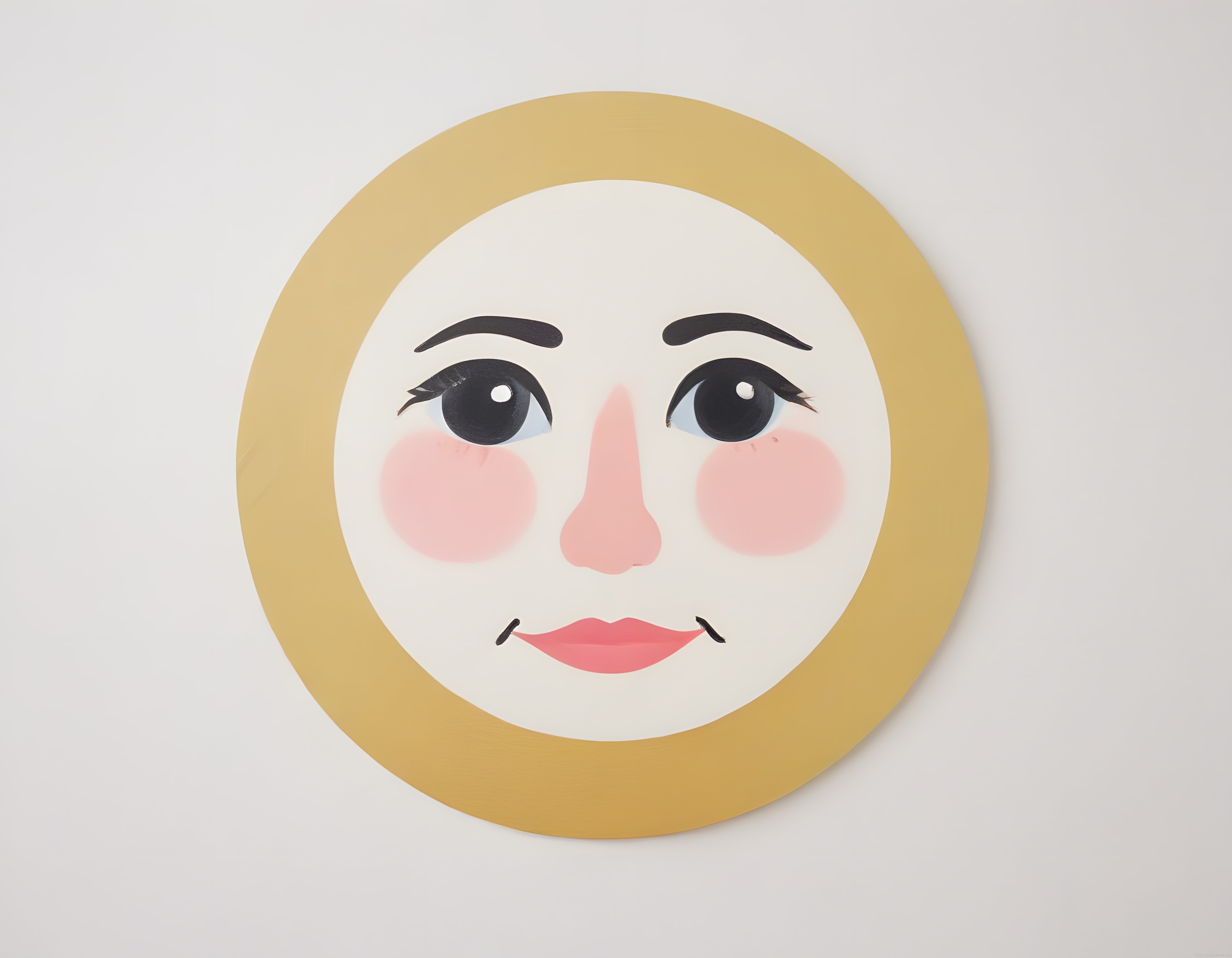 Minimalist galeri duvarında altın oval çerçeveli stilize kadın portresi